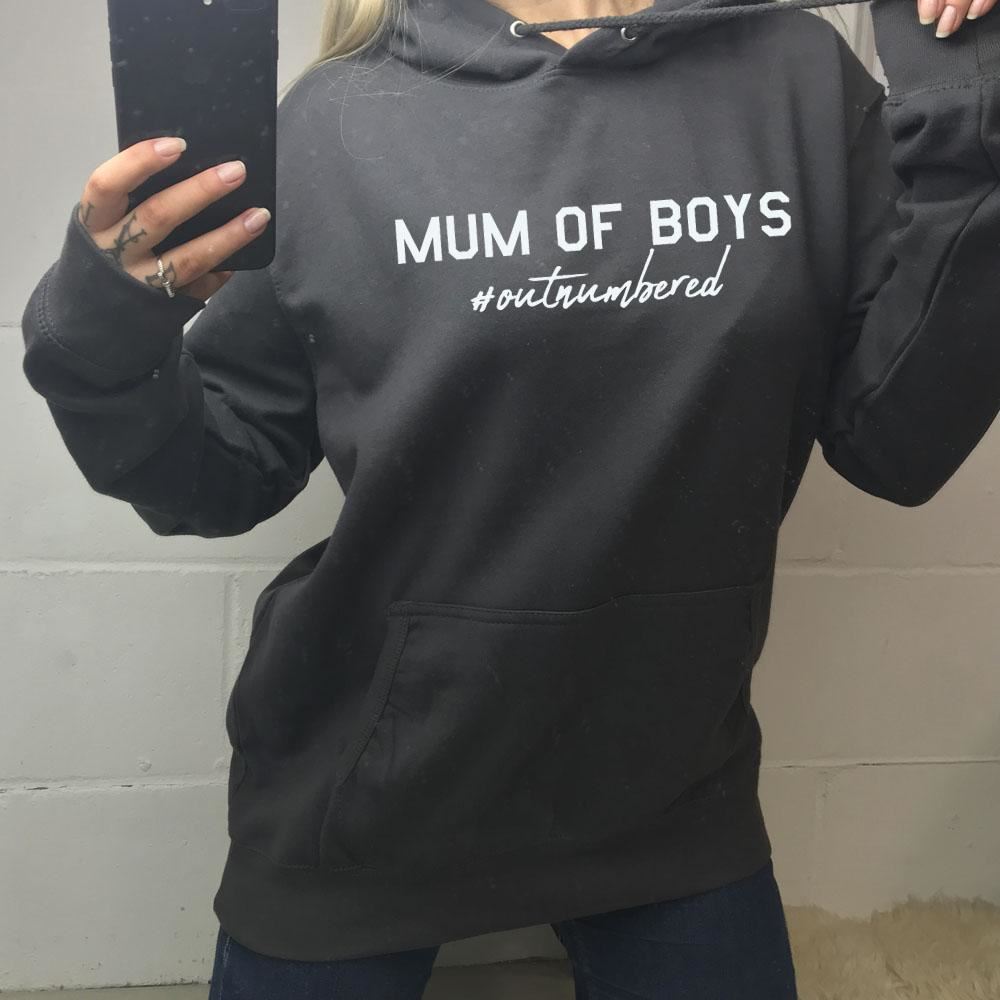 CLR Mum of Boys Hashtag Outnumbered Hoodie - Trendy Pullover Sweatshirt for Moms with Multiple Sons | Perfect for Casual Wear, Family Outings & Parenting Support
