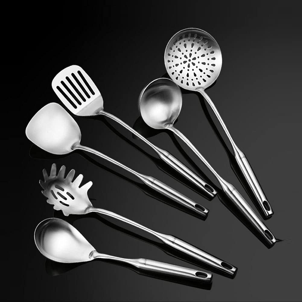 Premium 6-Piece Stainless Steel Kitchen Utensil Set - Non Stick, Heat Resistant Cooking Tools with Holder - BPA Free, Easy to Clean - Perfect for Sauteing, Frying, Baking & Everyday Cooking