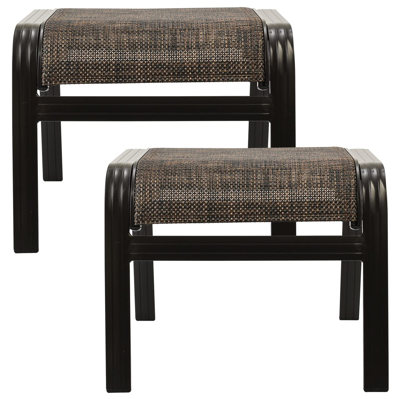 Outdoor Patio Foot Rest Ottoman - Textilene & Metal Portable Footstool - Set of 2 Brown - Perfect for Garden, Deck, Poolside & Patio Relaxation