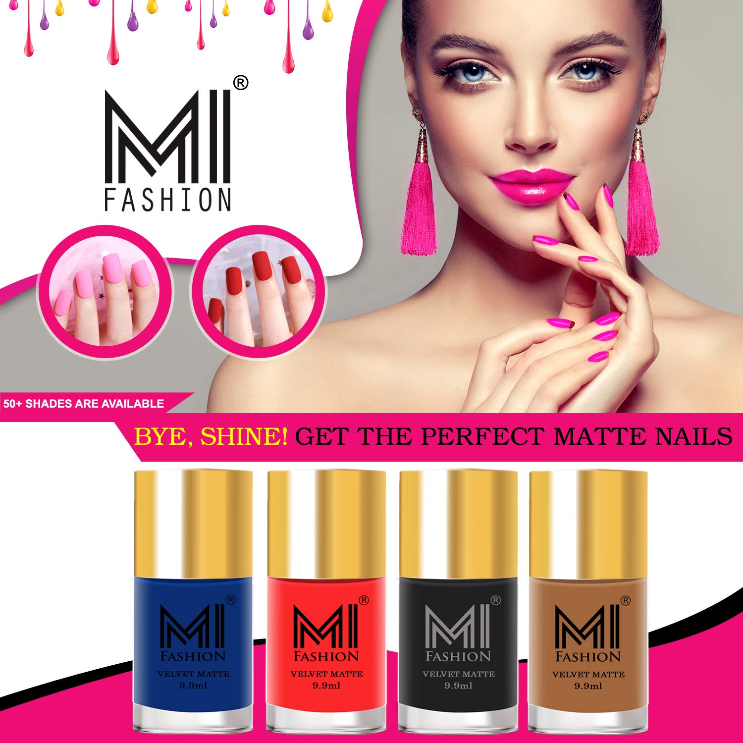 MI FASHION Velvet High Finish Matte Nail Polish Set - 4 Colors (Navy Blue, Neon Orange, Black, Dark Nude) 9.9ml Each - Long Lasting & Chip Resistant - Perfect for Parties, Weddings & Everyday Wear