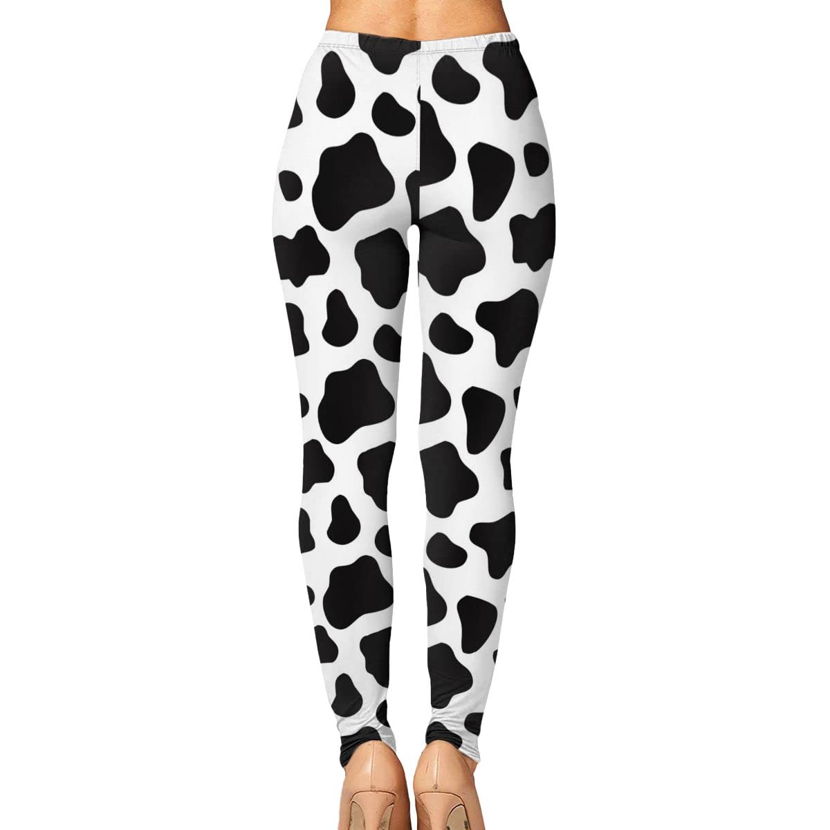 Artsadd Women's High Waisted Yoga Pants - Cow Print Leggings 7/8 Length Capris with Tummy Control | Compression Running Tights for Yoga, Workout & Casual Wear