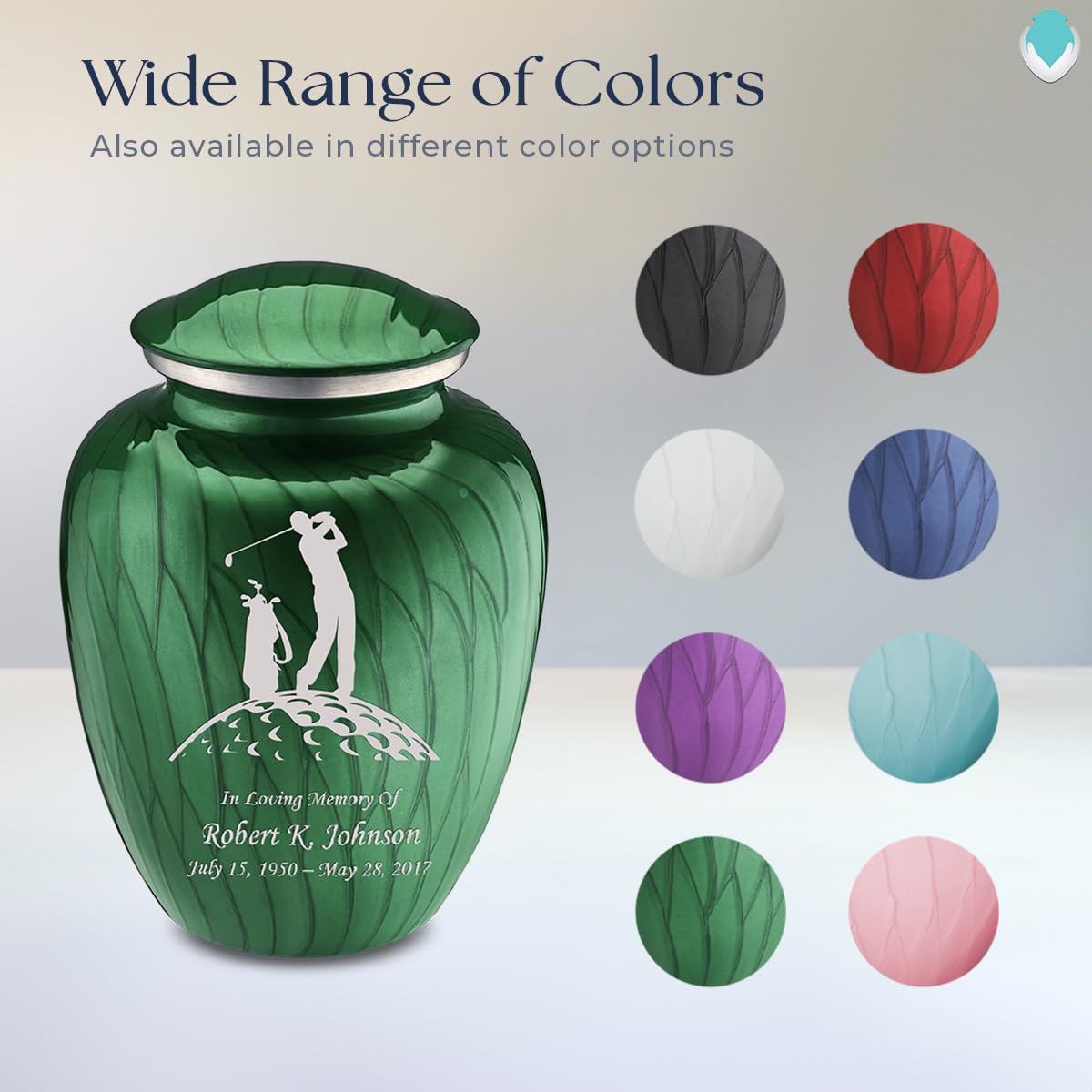 Personalized Golf Cremation Urn for Ashes - Large Pearl Green Funeral Urn for Men & Women with Double-Side Engraving (Holds 200 lbs) - Perfect for Memorials, Golf Enthusiasts & Funeral Services