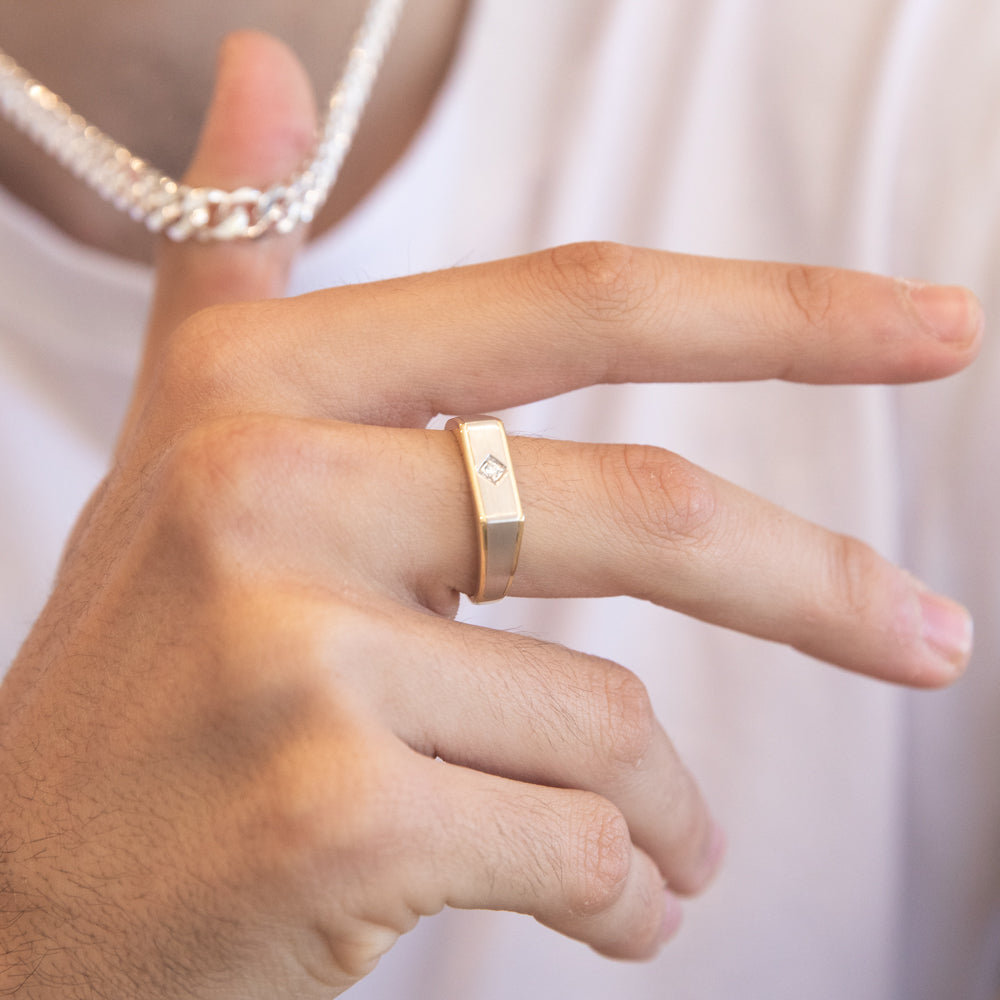 9ct Yellow & White Gold Men's Diamond Ring - Elegant Wedding Band & Anniversary Gift for Him