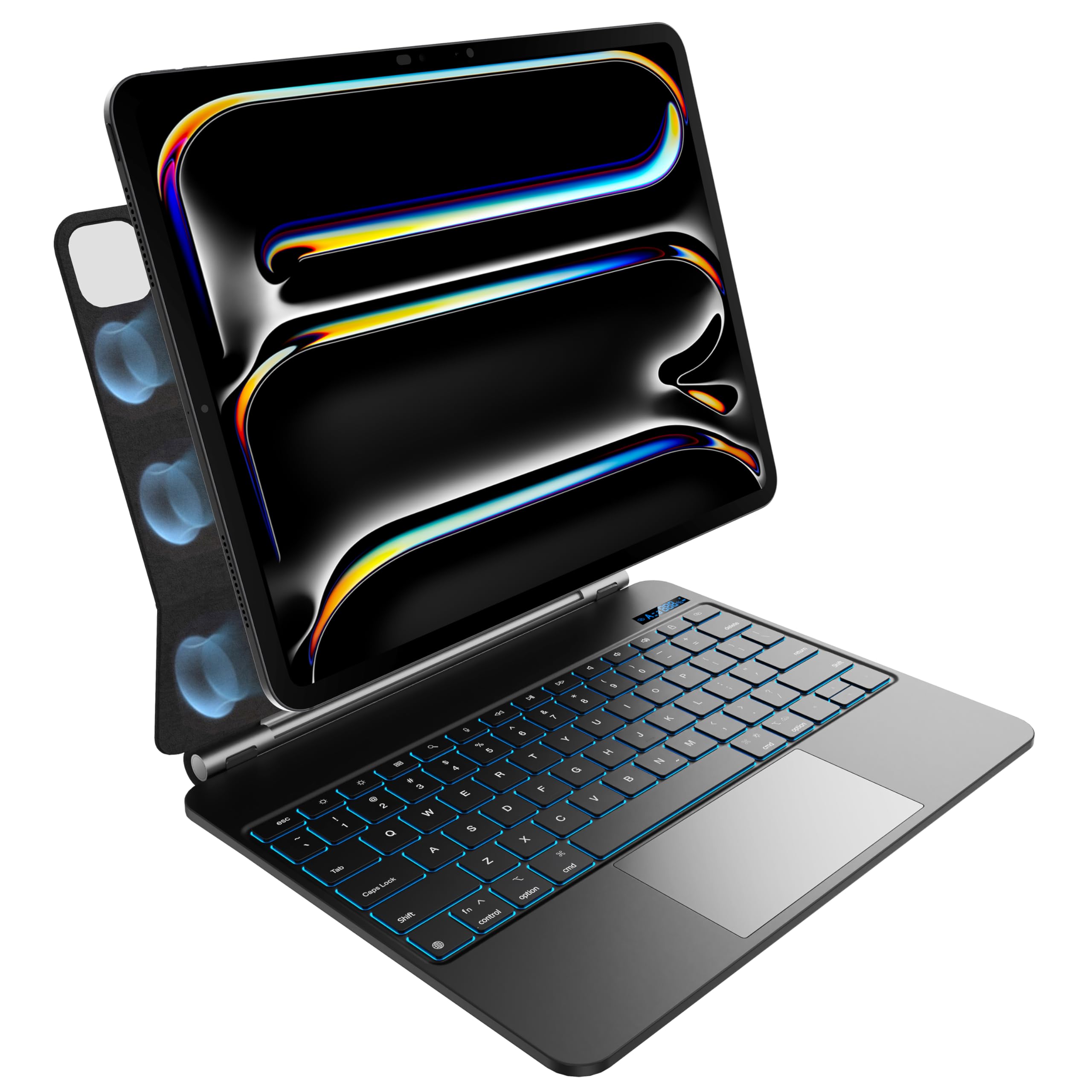 Nimin Keyboard Case for iPad Pro 13 inch 2024 (M4) - Slim Bluetooth Keyboard with Multi-Touch Trackpad, Magnetic Attachment, 7-Color Backlit Keys, Auto Sleep/Wake Function - Perfect for Work, Study & Travel (Obsidian Black)