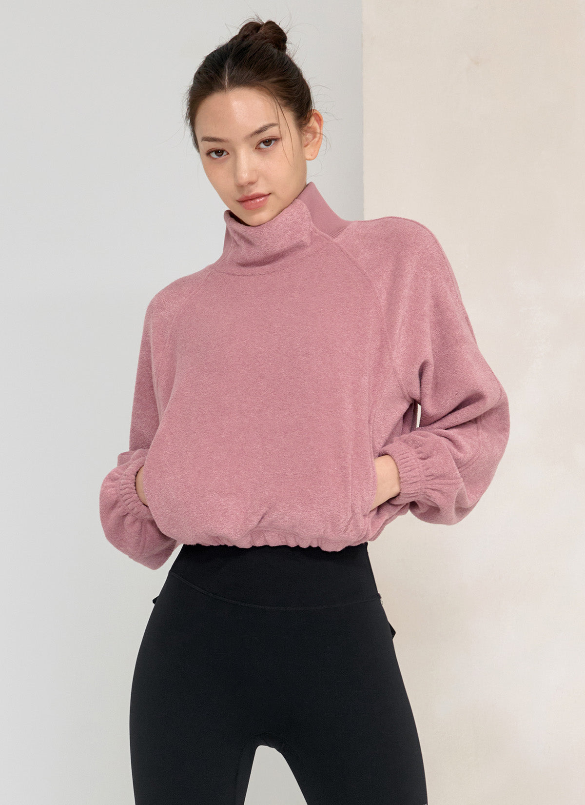 Fluffy String High Neck Sweatshirt for Women - Cozy Fleece Pullover with Drawstring Hood - Perfect for Winter, Fall & Casual Outfits