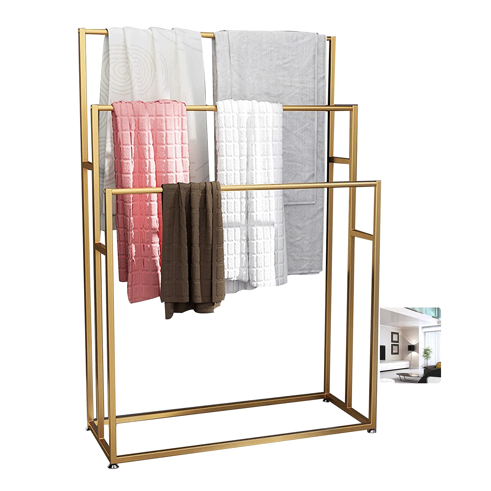Freestanding 3-Tier Metal Towel Rack for Bathroom - Rust-Resistant Gold Tall Towel Holder with Easy Installation | Perfect for Hand Towels, Bath Towels & Kitchen Linens