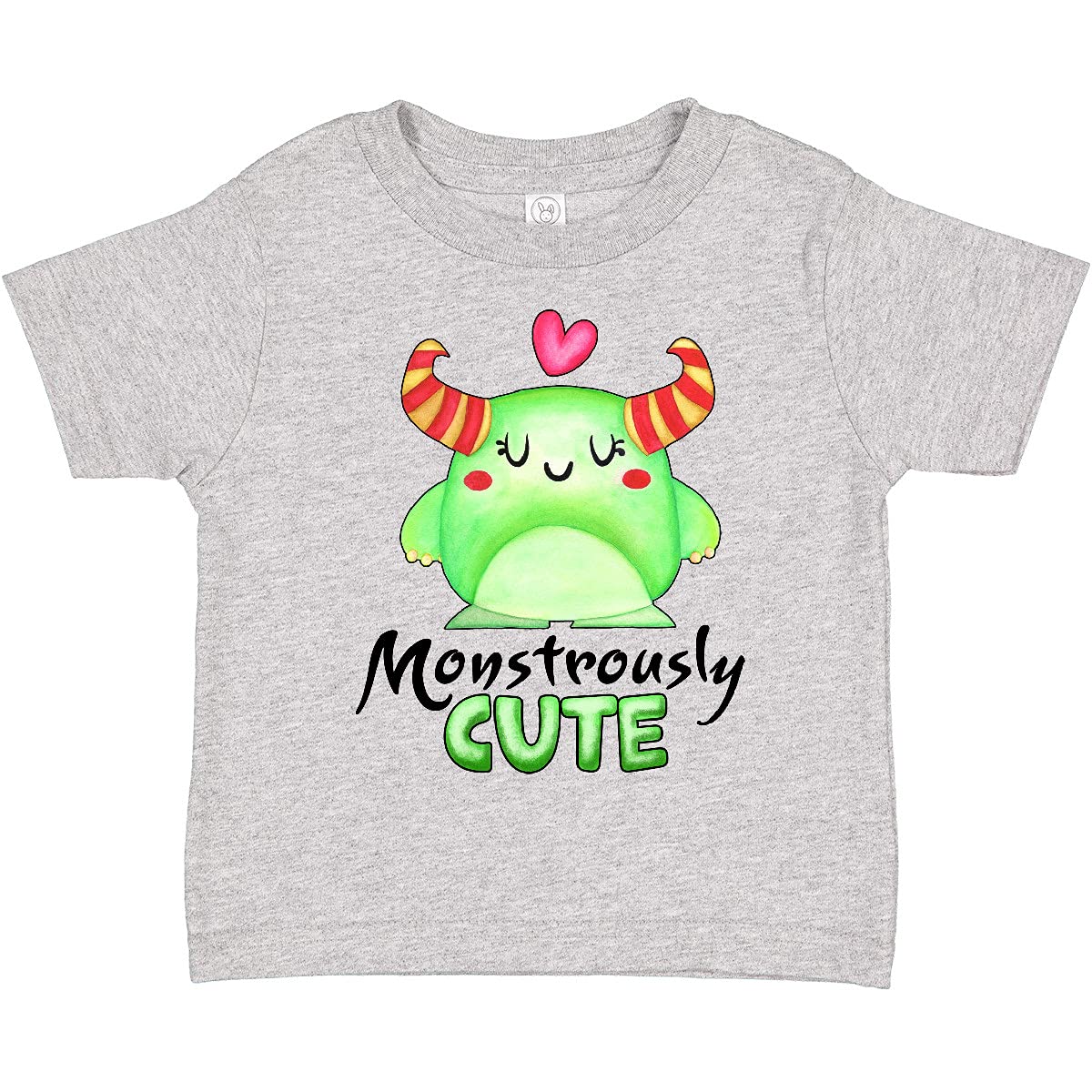 Inktastic Monstrously Cute Green Monster Toddler T-Shirt with Horns & Heart - Soft Cotton Tee for Kids, Boys & Girls - Perfect for Playdates, Birthday Parties & Everyday Wear