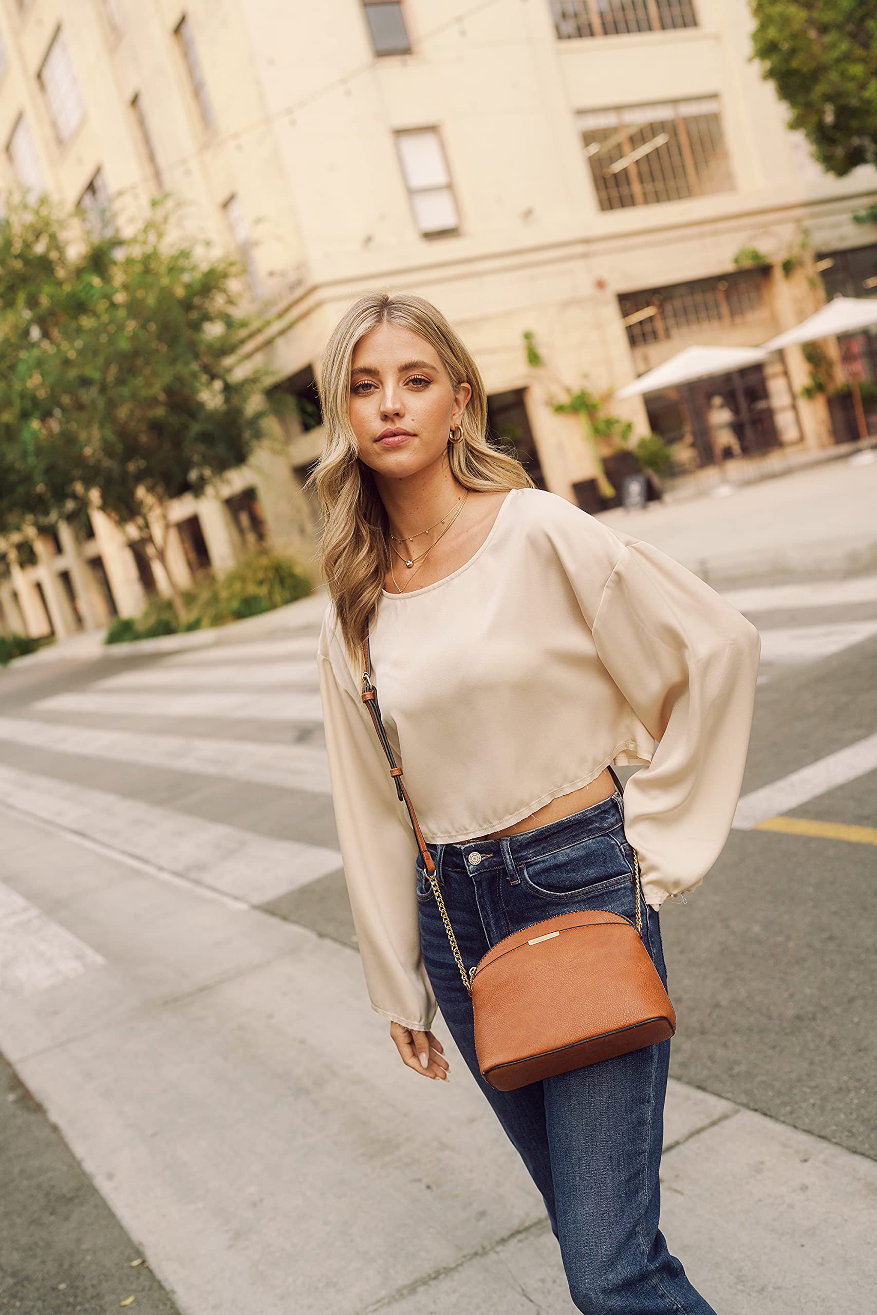 Stylish Faux Leather Small Dome Crossbody Bag with Adjustable Chain Strap - Perfect for Daily Use, Shopping & Travel Accessories