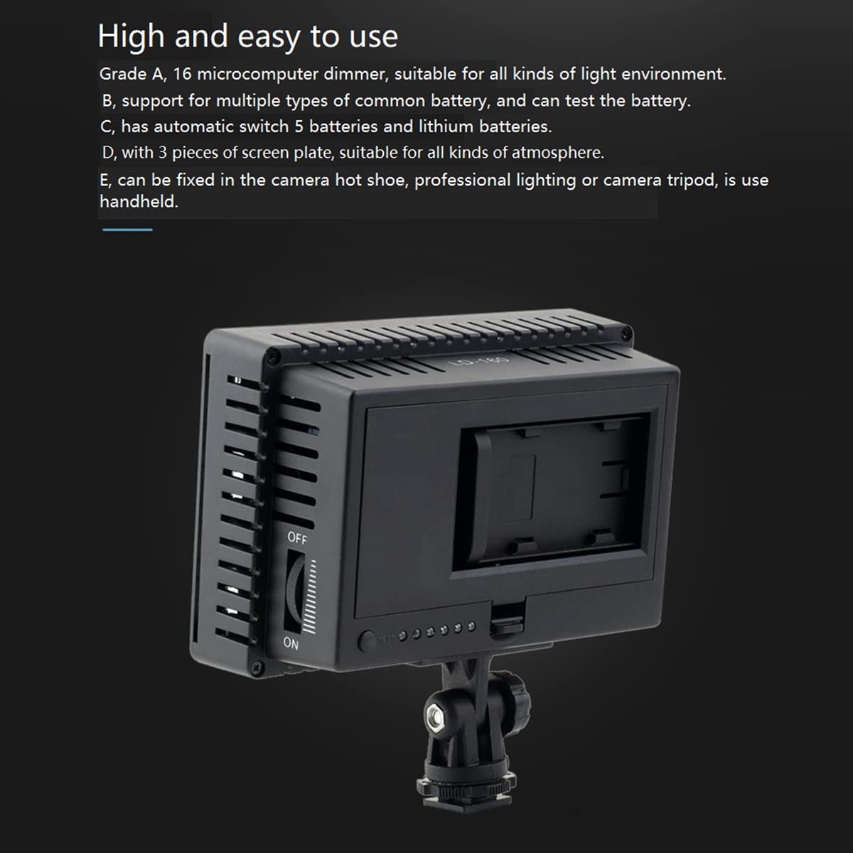 Josenidny 160 LED Photography Light - 5600K Daylight Balanced, 16-Level Dimmable Continuous Lighting for Studio, YouTube, Portrait & Product Photography
