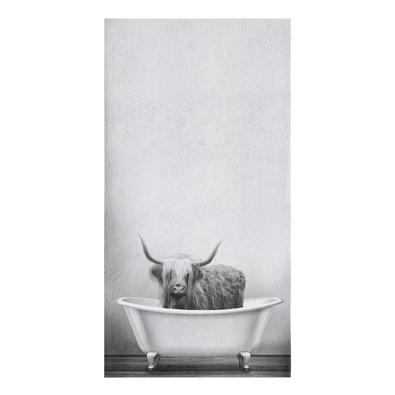 Highland Cow in Bathtub Microfiber Kitchen Towel - Ultra Absorbent & Washable 18x28 Inch Dish Towel for Kitchen & Bathroom - Soft Grey Wildlife Decor Tea Towel (1-Pack) - Perfect for Dish Drying, Counter Cleaning & Farmhouse Decor