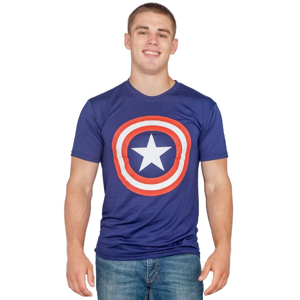 Captain America Shield Navy Blue Performance T-Shirt for Men - Moisture Wicking, Breathable Workout Shirt - Gym, Running, Cosplay, Casual Wear