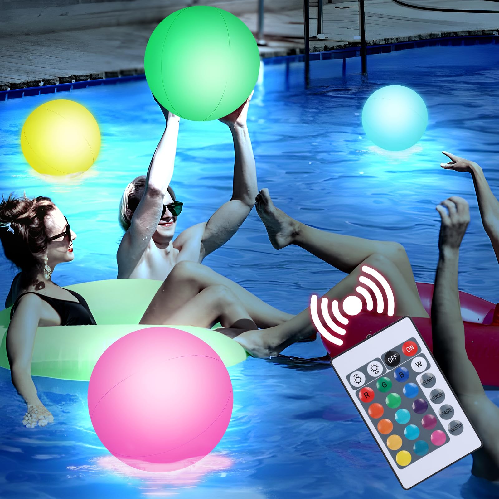 3PCS Light Up Beach Balls for Kids - 16Inch Glow Pool Toys with Remote Control, Inflatable Summer Party Favors for Night Swim, Birthday Bash & Backyard Fun
