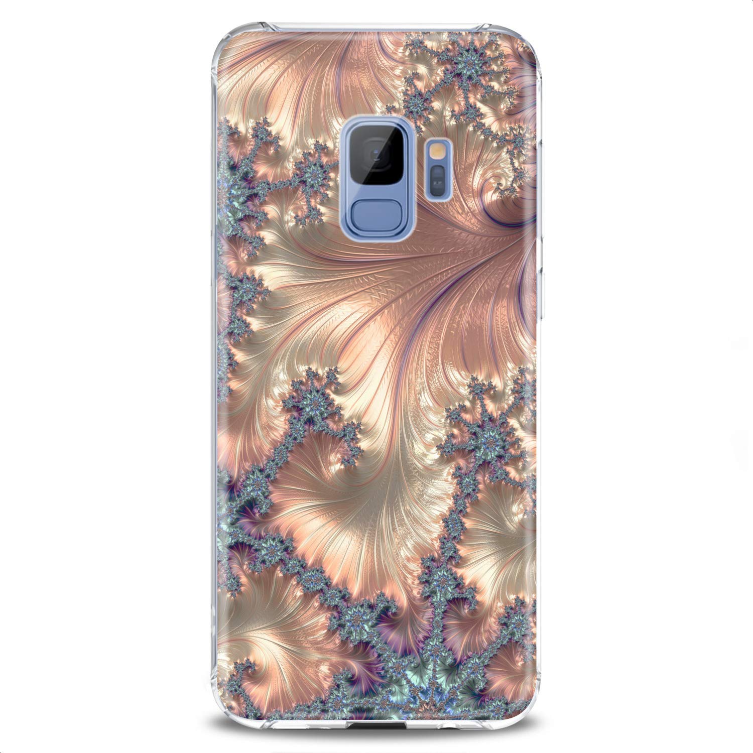 Samsung Phone Case Compatible with S24/S23 FE/S22 Plus/S21 Ultra/S20+/S10/Note 20/S10e/S9 - Cute Golden Fractal Art Design, Slim Fit Clear Flexible Silicone Cover with Pearl Print - Perfect for Daily Use, Work & Travel Protection