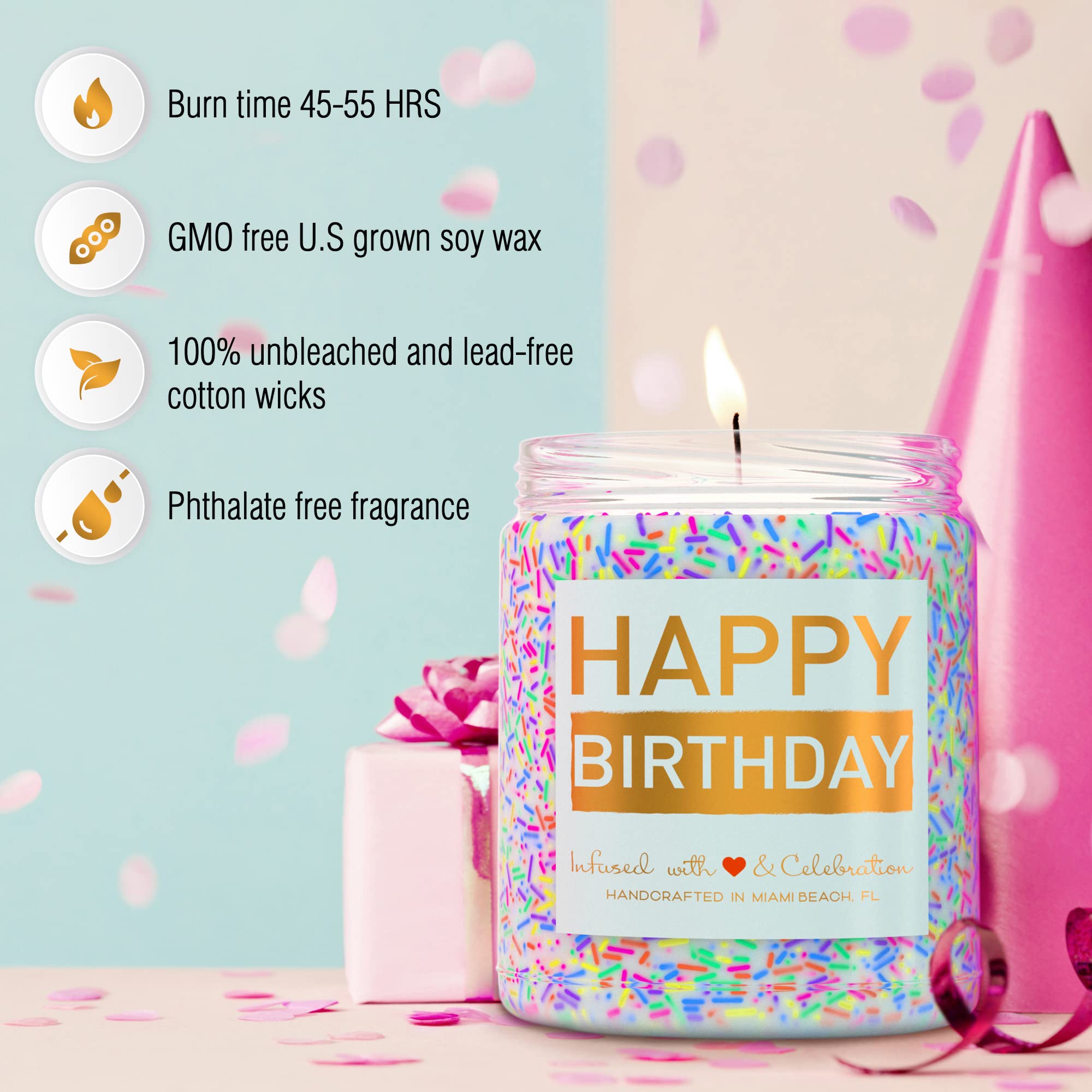 Vanilla Birthday Cake Scented Candle with Sprinkles - 9 oz Made in USA, Unique Birthday Gift for Women, Men, Best Friend - Perfect for Celebrations, Relaxation, and Home Decor