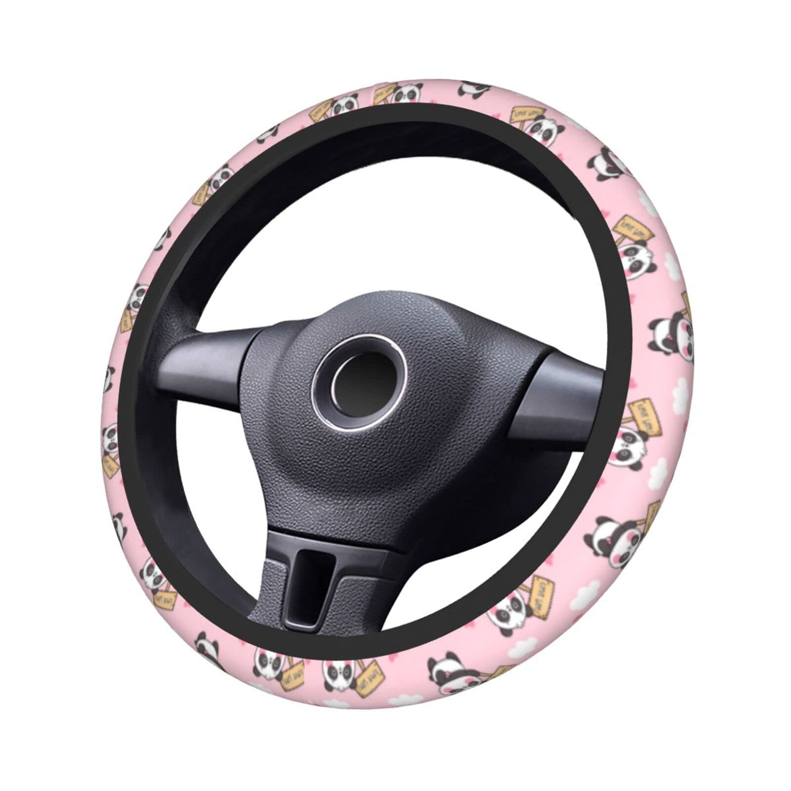 Universal 15 Inch Cute Panda Bear Pink Steering Wheel Cover - Soft Neoprene Car Steering Wheel Protector with Adorable Panda Print - Perfect for Women's Cars, Gifts & Daily Driving Comfort