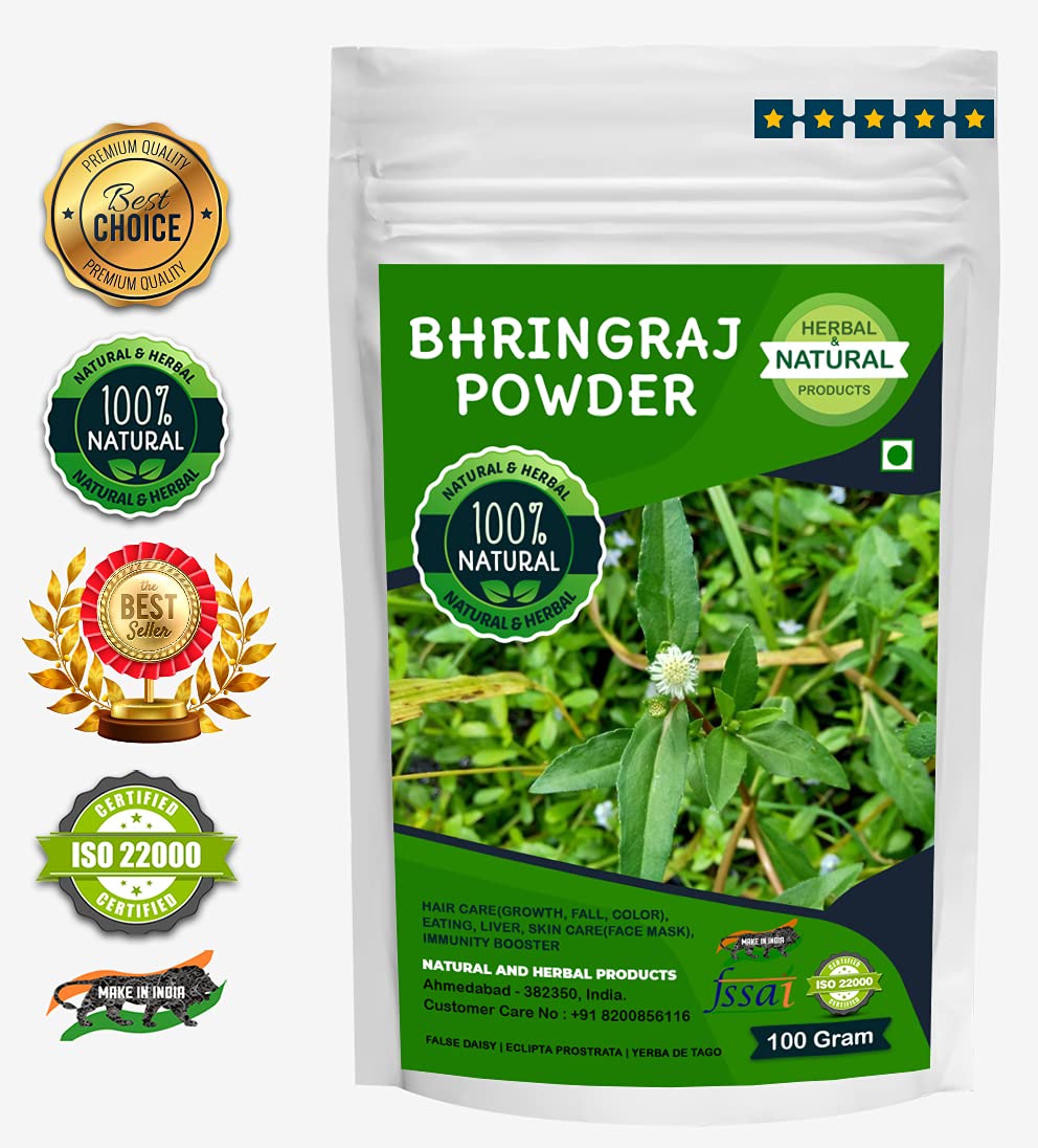 Organic Bhringraj Powder for Hair Growth & Strength - 100% Pure Herbal Hair Care Treatment for Thickening, Conditioning & Washing - Eclipta Prostrata False Daisy Extract - Promotes Healthy Scalp & Shiny Hair - Perfect for DIY Hair Masks, Ayurvedic Treatments & Natural Hair Regimen (100g)