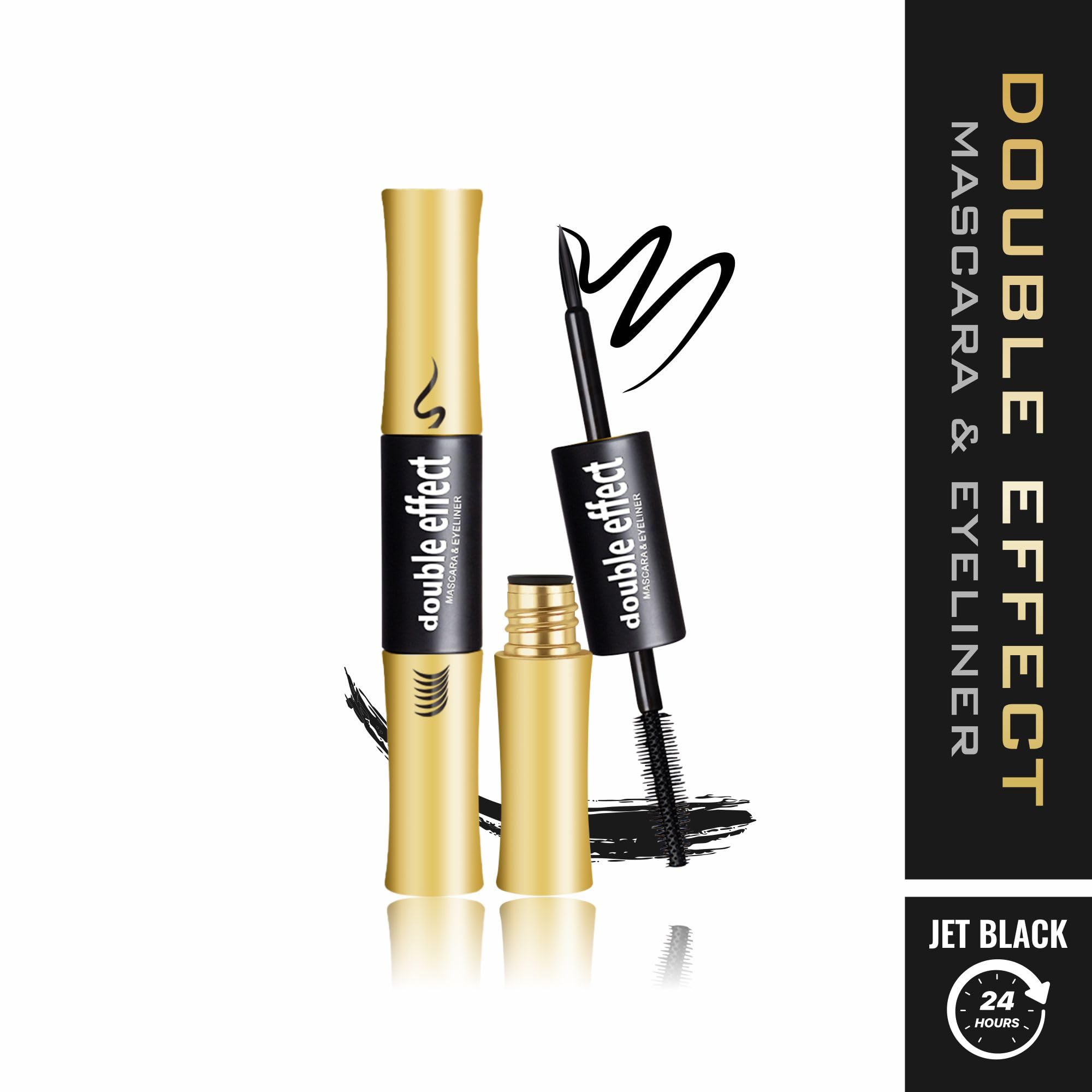 Maliao Double Effect Waterproof Mascara & Eyeliner - Long-Lasting, Smudge-Proof Volumizing & Lengthening Mascara with Precise Eyeliner Application for Bold, Defined Lashes (10ml) | Perfect for Day to Night Makeup, Parties & Special Occasions