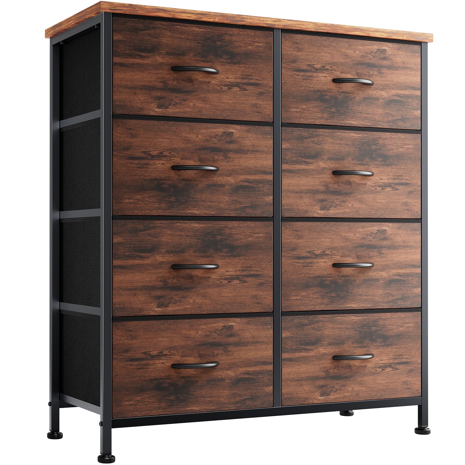 Sweetcrispy 8-Drawer Fabric Dresser for Bedroom - Wood Top & Steel Frame Storage Organizer with Rustic Brown Finish - Perfect for Clothing, Closet, Living Room & Kids Room Furniture Organization