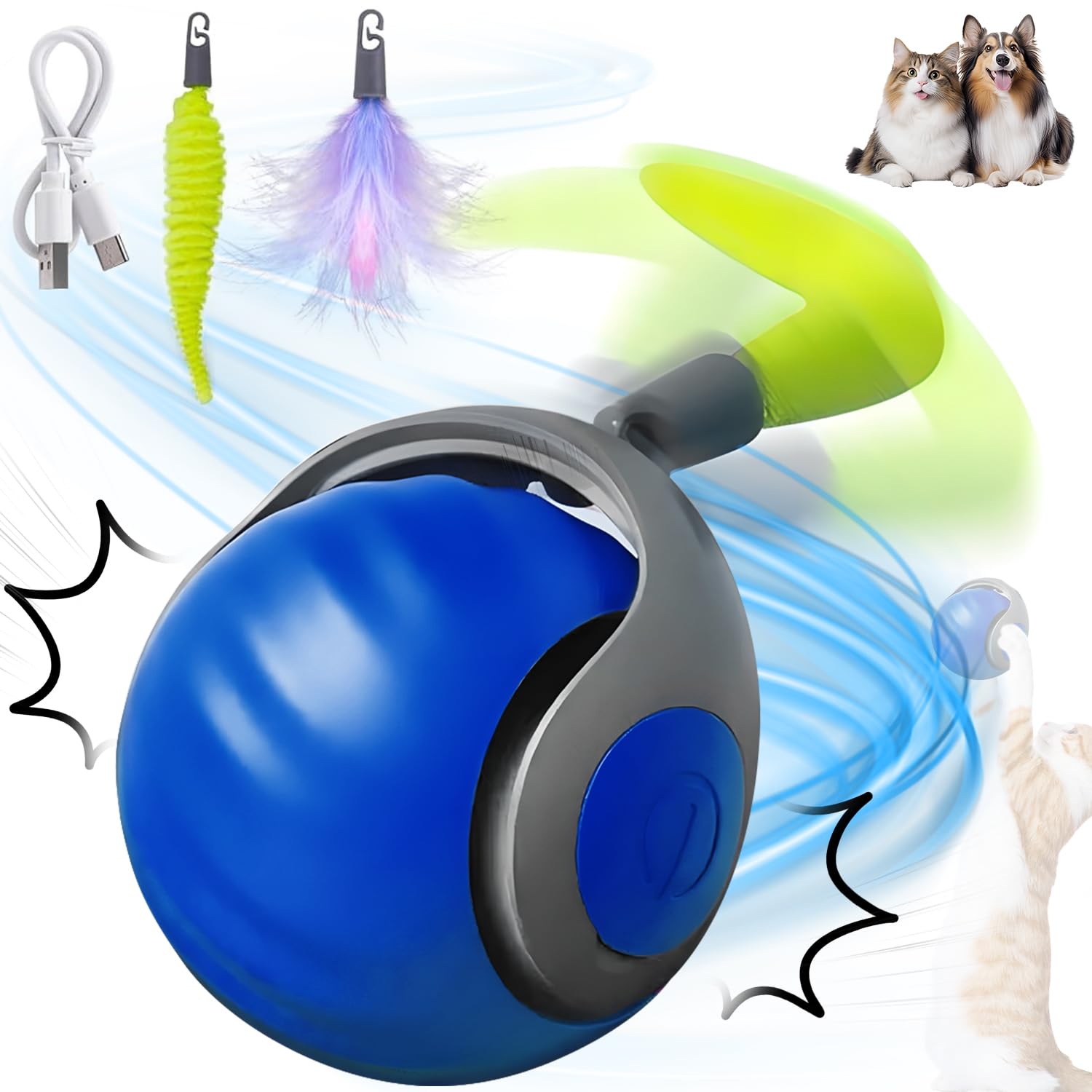 Interactive Smart Cat Toy Ball - Automatic Rolling Motion Pet Toy for Cats & Dogs with Touch Sensor & Tail - Fun Playtime for Indoor Pets, Exercise & Mental Stimulation