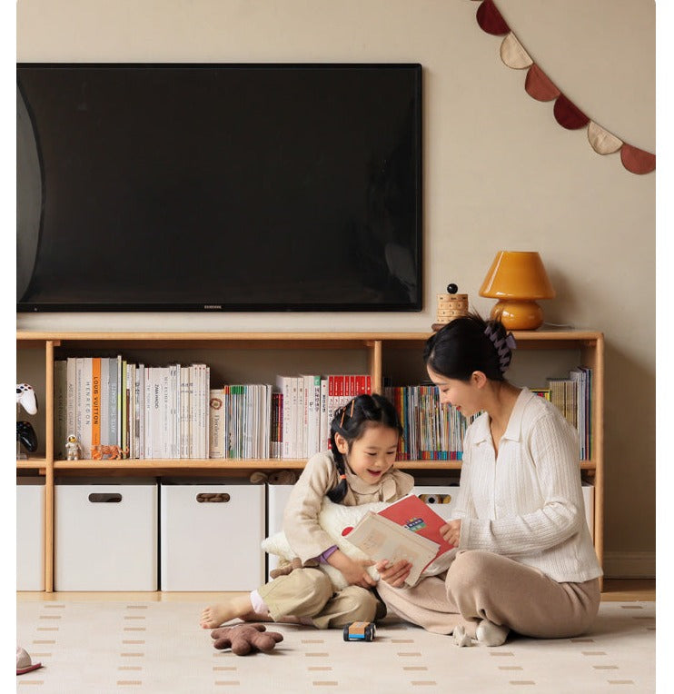 Modern Oak Solid Wood TV Stand with Storage - Minimalist Design for Living Room, Kids Toy Organizer & Media Console - Perfect for Home Entertainment & Playroom Organization