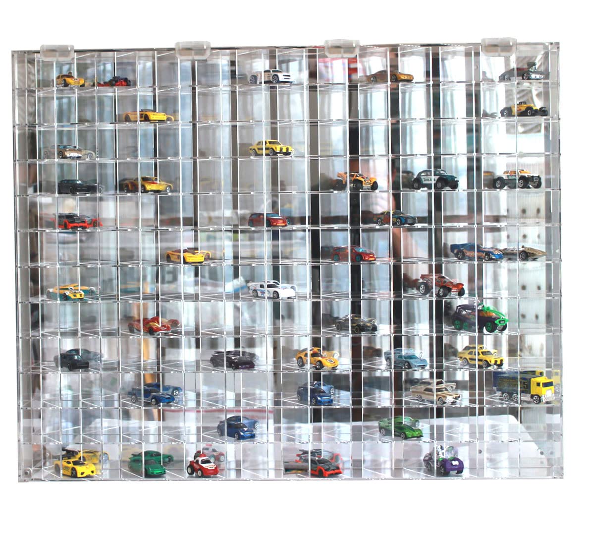 Clear Acrylic Display Case for 1:64 Scale Diecast Cars - 144 Compartment Wall-Mounted Organizer with UV Protection (22.5x30.4x3 Inches) - Perfect for Hot Wheels, Model Car Collections & Toy Storage