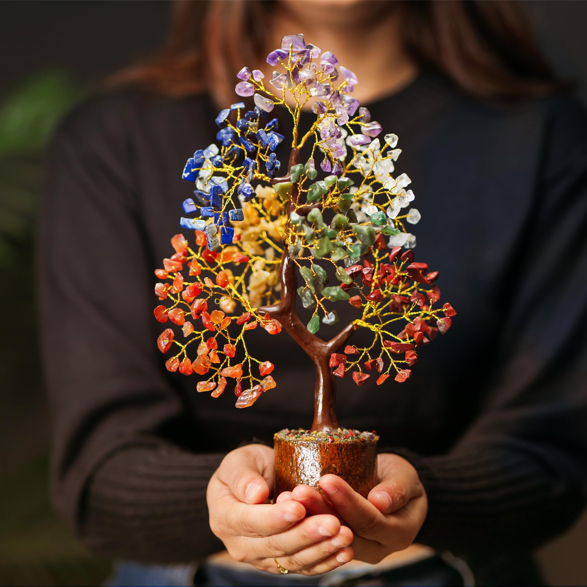 7 Chakra Gemstone Tree with Healing Pendant - Feng Shui Crystal Tree for Home & Office Decor (10-12 Inches) - Perfect Desk Accessory, Meditation Gift for Women, Zen Room Decor for Positive Energy & Stress Relief