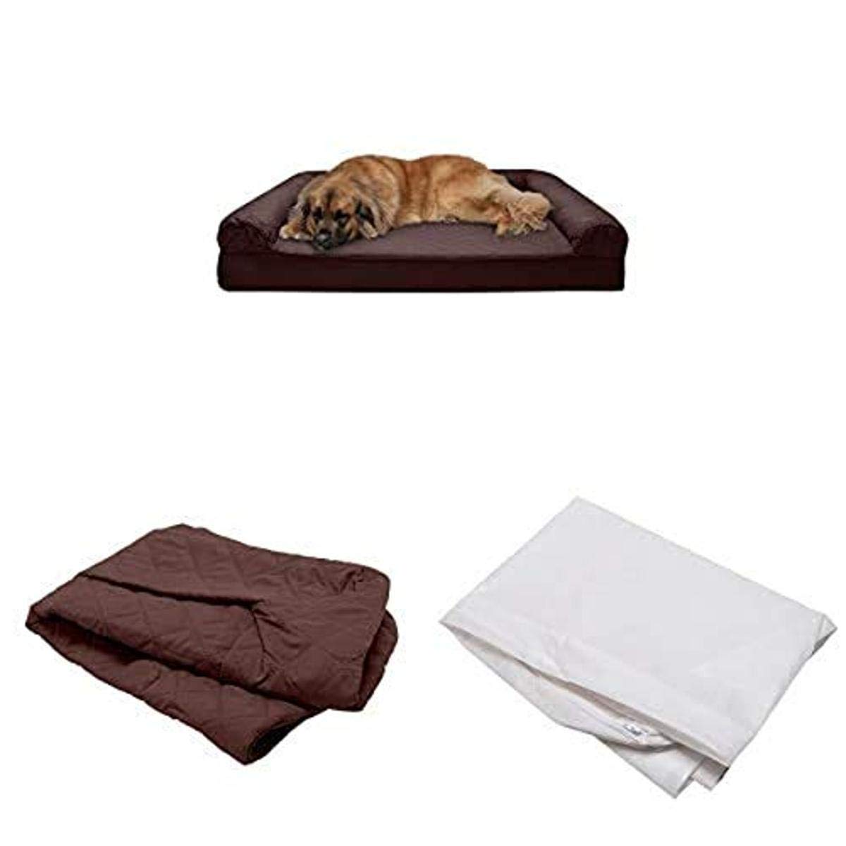Furhaven Pet Bundle - Jumbo Plus Coffee Memory Foam Quilted Sofa Bed, Extra Dog Bed Cover & Waterproof Mattress Protector for Dogs & Cats - Perfect for Large Breeds, Orthopedic Support & Home Decor