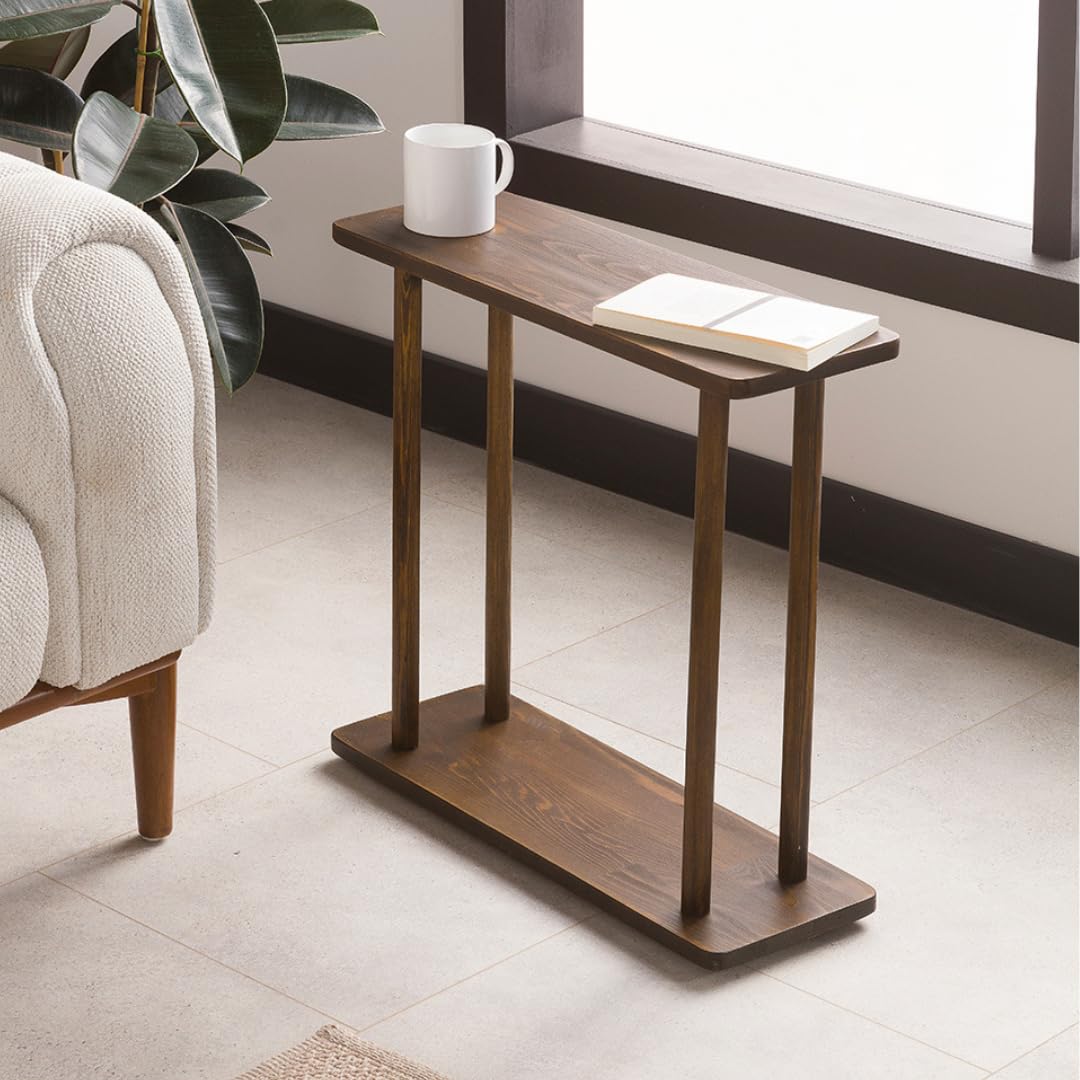 Solid Wood Rectangular Narrow Side Table - Dark Walnut Finish, Large Size | Skinny Bedside Table, Small End Table for Living Room, Bedroom & Office Use