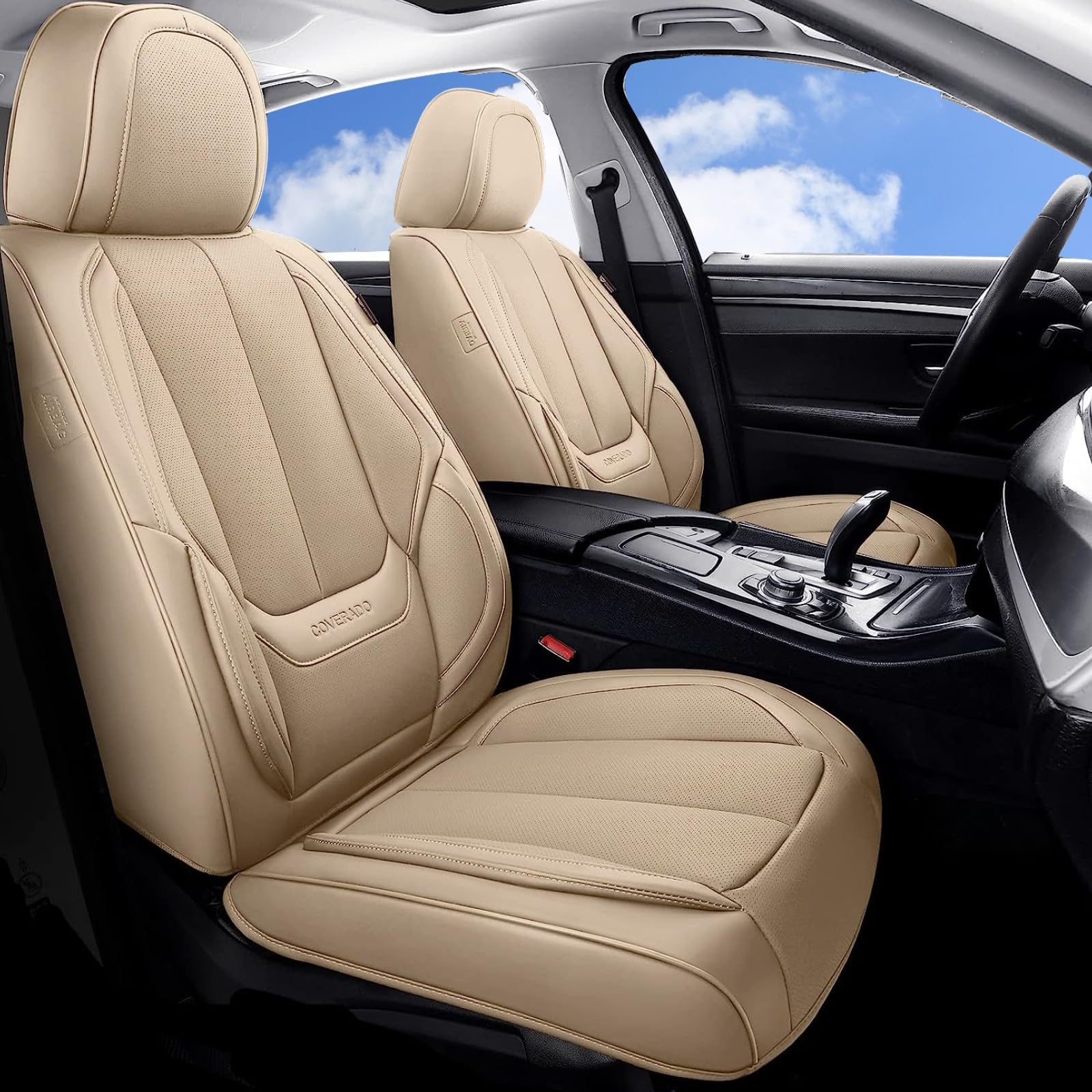 Premium Waterproof Nappa Leather Car Seat Covers - Universal Fit for Most Vehicles (Front Seats) | Beige Auto Seat Protectors for Comfort & Style | Perfect for Daily Commute, Road Trips & Pet Protection