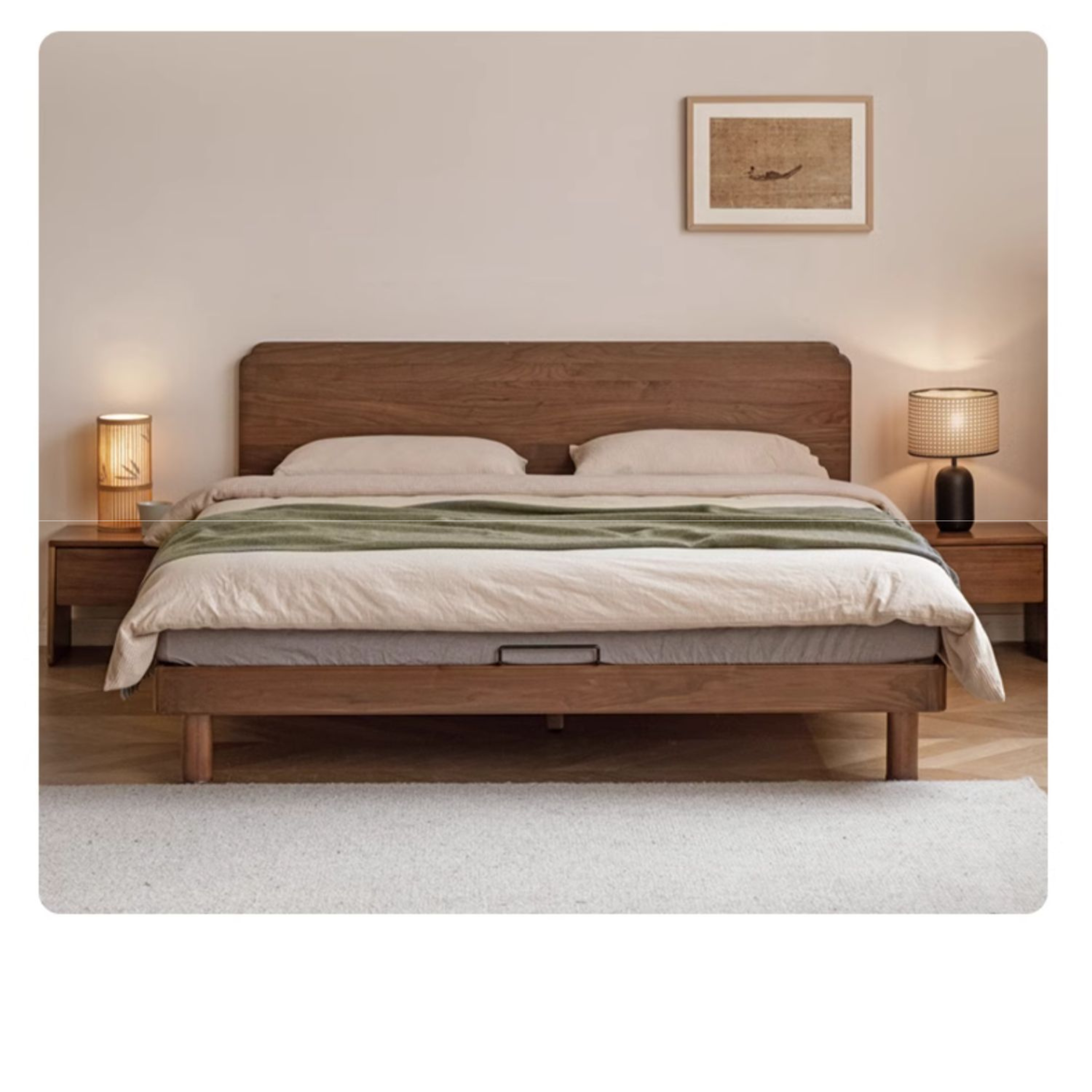 Premium Solid Oak & North American Black Walnut Wood Bed Frame - Handcrafted Luxury Bed for Master Bedroom, Guest Room & Modern Farmhouse Decor