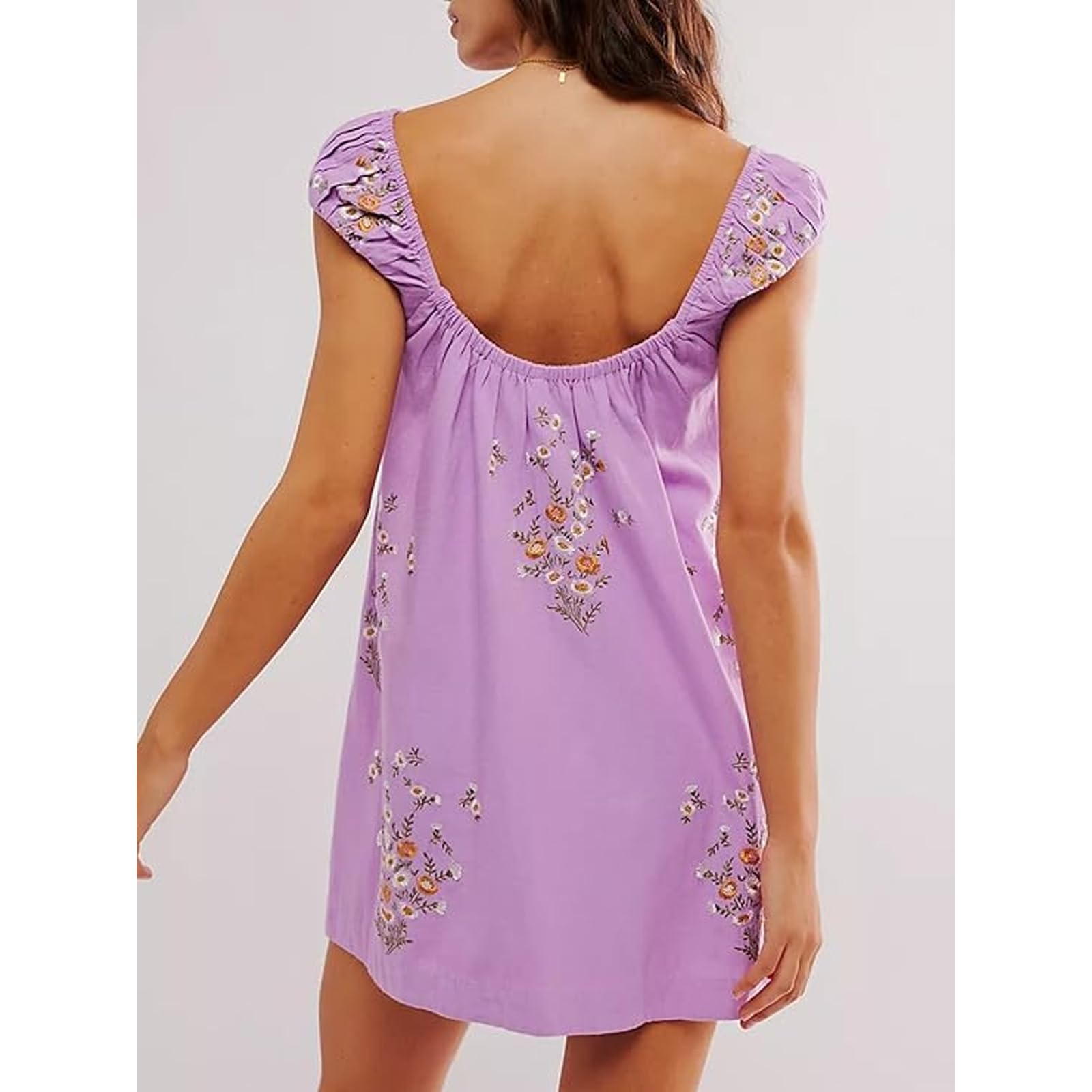 Women's Floral Embroidered Sleeveless Backless Mini Sundress - Casual Beach Dress for Summer Vacation, Pool Party, and Tropical Getaways
