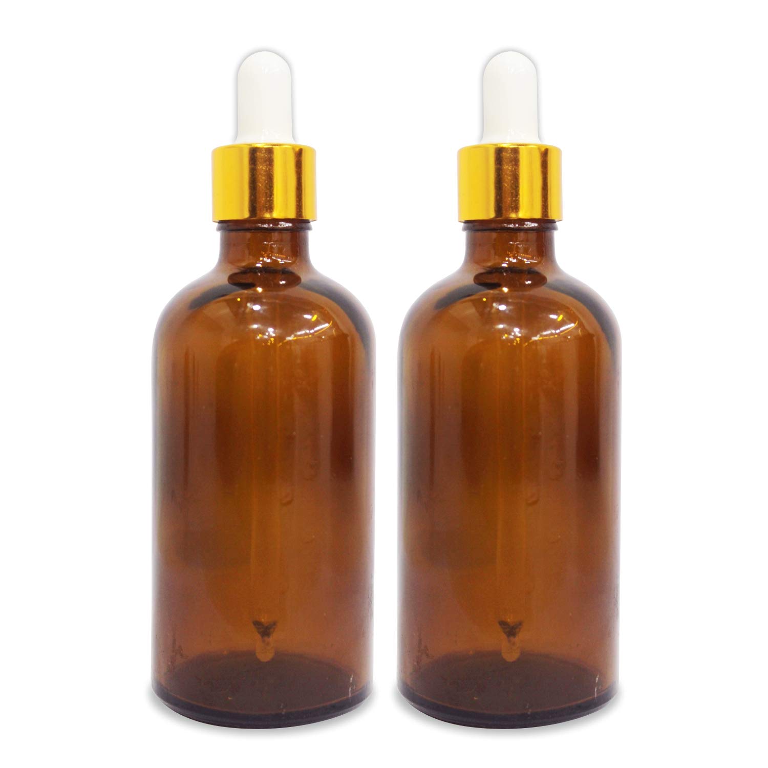 Premium 4 oz Glass Amber Bottles with Golden Dropper & Funnel (2-Pack) - Essential Oil Storage, DIY Beauty Recipes & Travel-Sized Containers