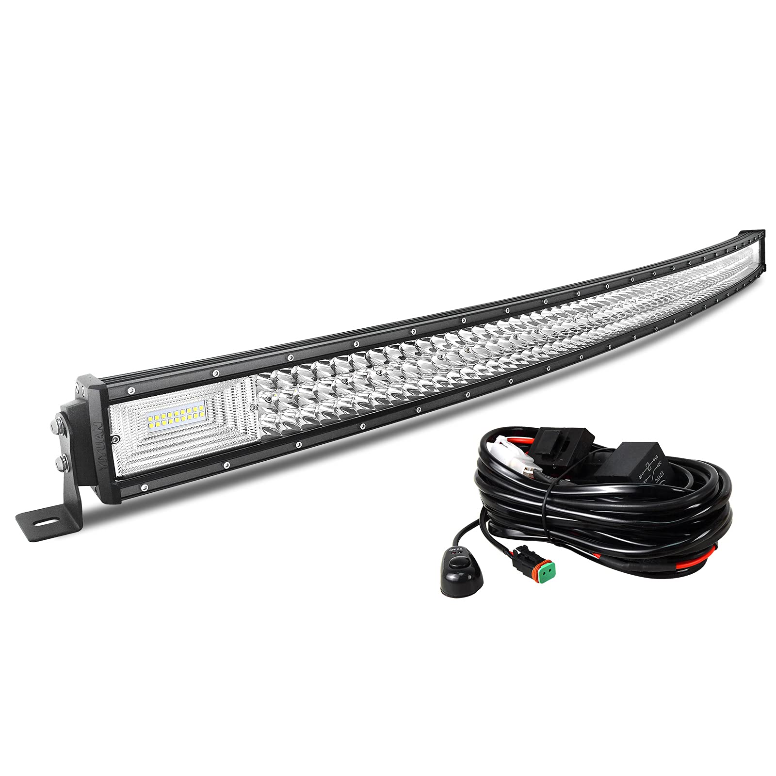52 Inch 675W Curved LED Light Bar - Spot Flood Combo Off Road Lights with DT Connector & Wiring Harness for Pickup Trucks, ATV, UTV, SUV, Boat, 4x4 & Tractor | Perfect for Night Driving, Off-Road Adventures & Work Lighting