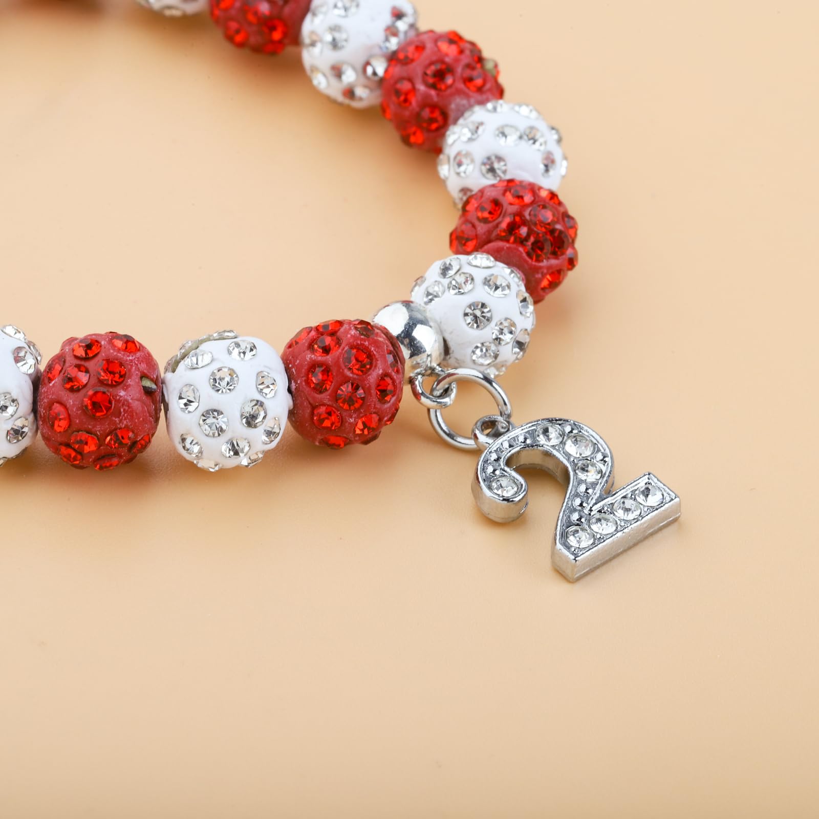 POTIY Red Sorority Gift Beaded Bracelet with Rhinestone Numbers - Graduation Gift for Women, Sisters, College Students - Perfect for Greek Life Events, Graduation Parties & Sisterhood Celebrations