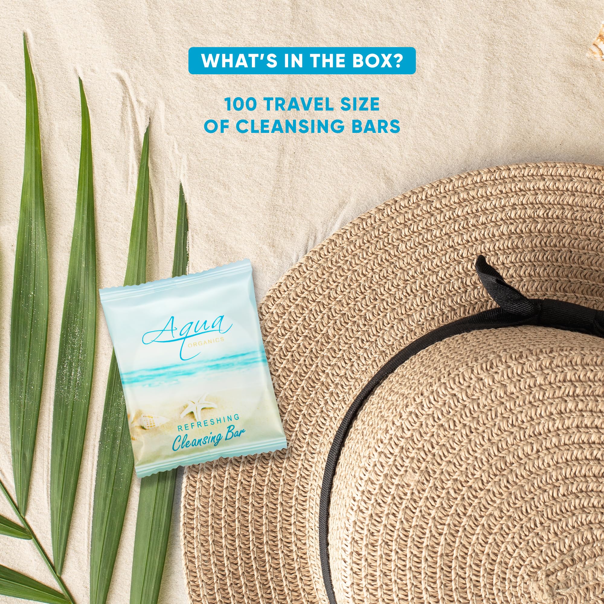 Organic Aqua Bar Soap Travel Size - 0.5 oz (Pack of 100) | All-in-One Kit for Hotels, Beach Resorts & Vacation Essentials | Eco-Friendly Toiletries for Guests & Travelers