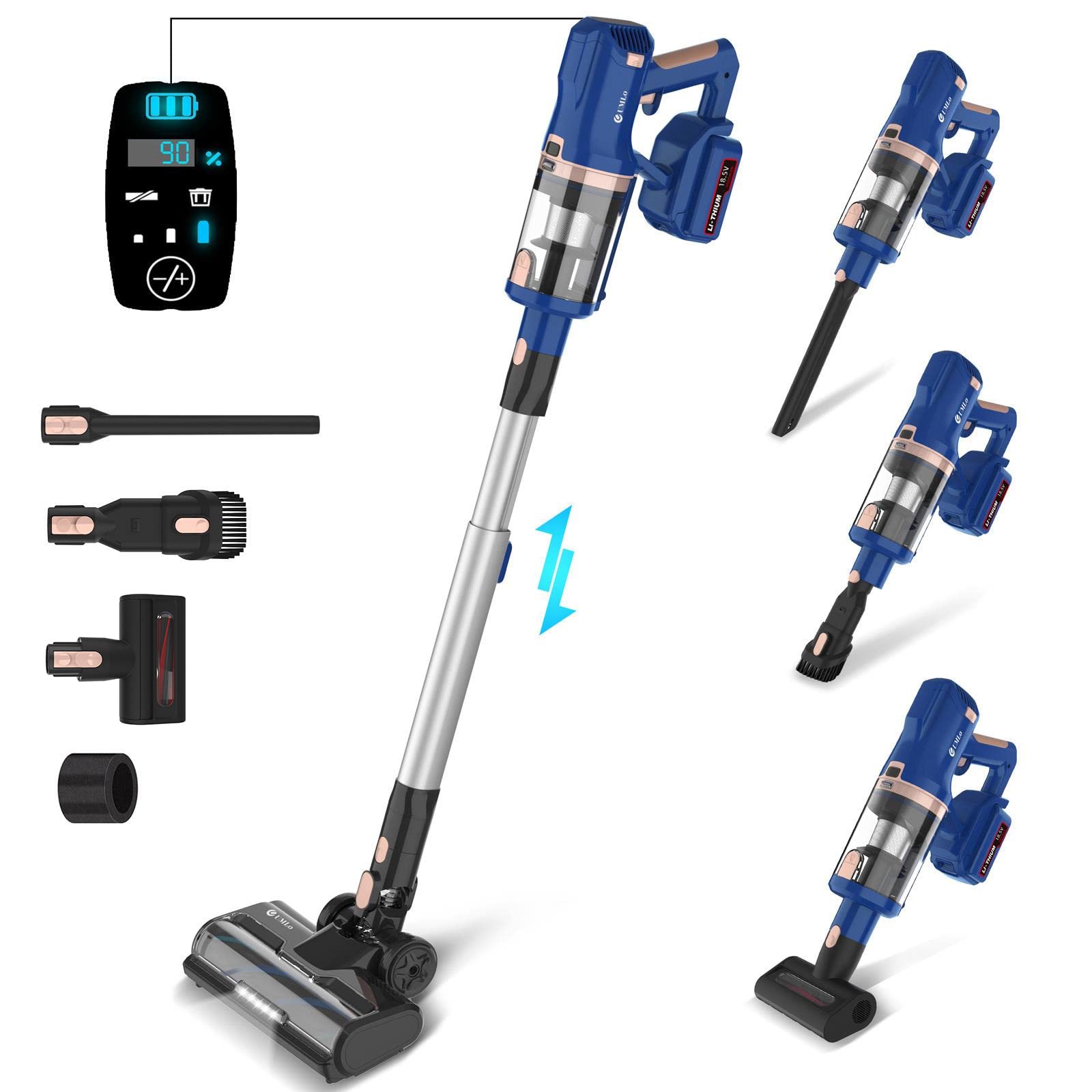 UMLo Cordless Vacuum Cleaner 300W 28Kpa Powerful Suction - 8-in-1 Lightweight Stick Vacuum with LED Display, 60min Runtime & 4000mAh Battery - Ideal for Pet Hair, Carpet, Hard Floor Cleaning in Home, Office, Car (Model V111 Plus)