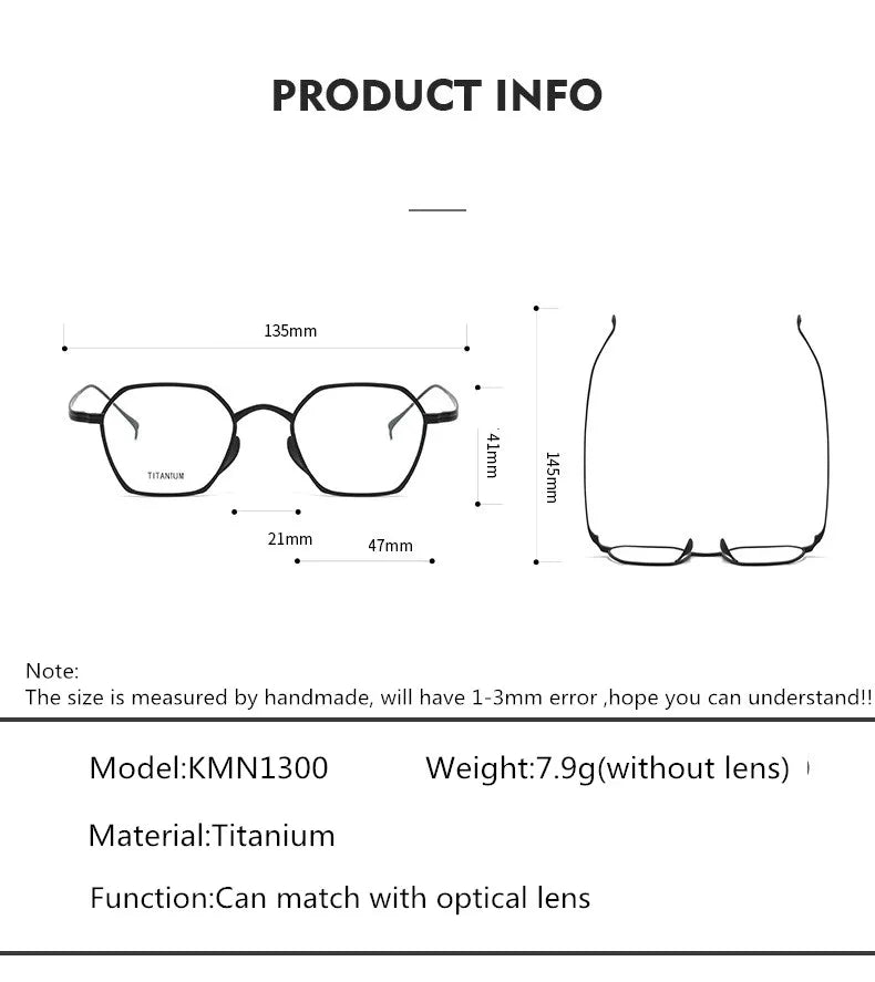 Aimee Unisex Full Rim Polygon Titanium Eyeglasses Frame 11130 - Lightweight Durable Glasses for Work, Reading & Fashion