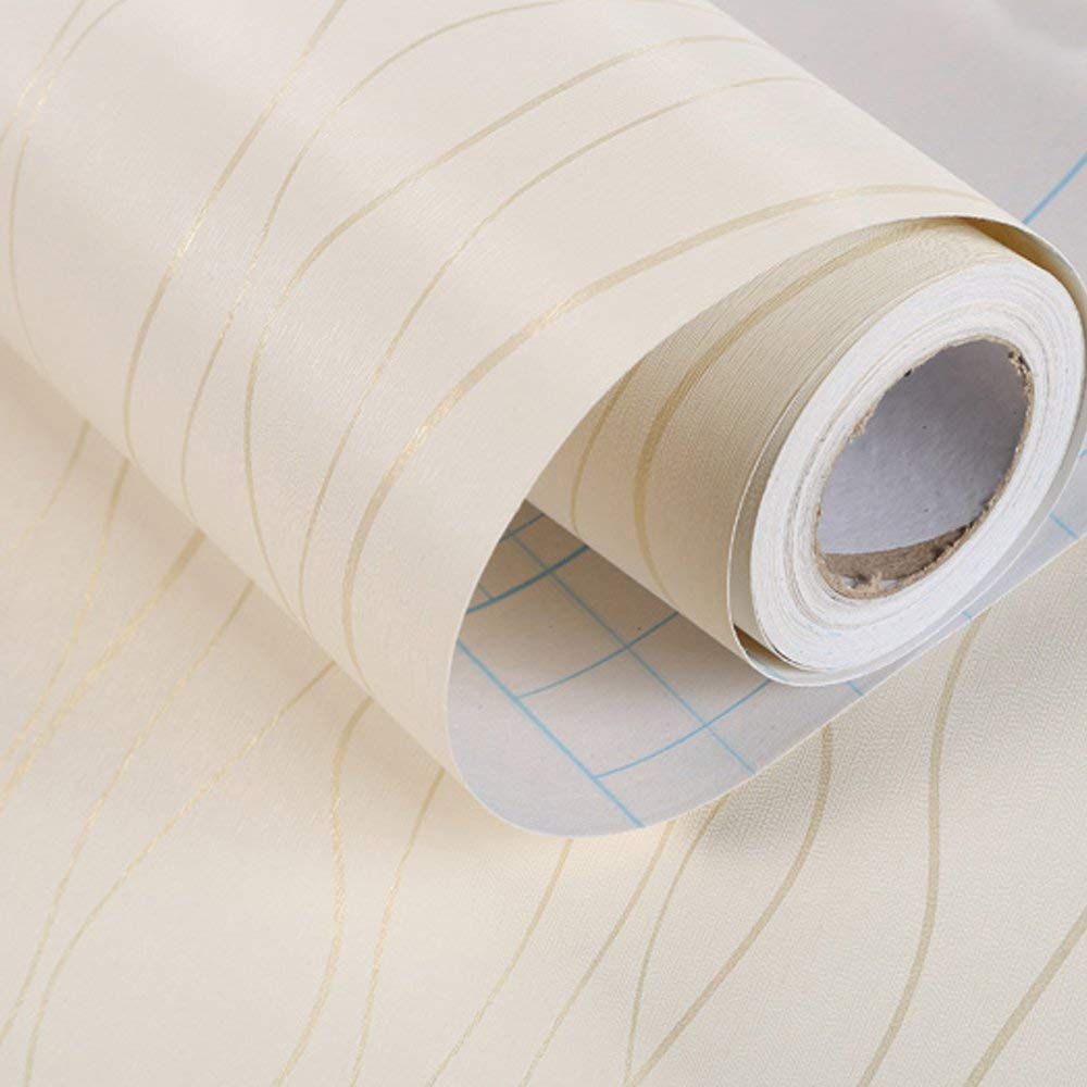 ZAMNEA 17.8 x 118 Inches Self-Adhesive Liner Paper - Removable Shelf & Drawer Liner - Peel & Stick Wall Stickers for Kitchen, Dresser, Cabinets - Gold Wave Stripe Design - Perfect for Home Organization & Decor