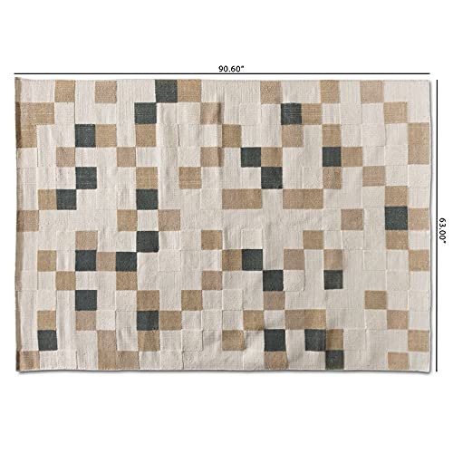 BOWERY HILL Modern Ivory and Grey Handwoven PET Yarn Rug - Non-Slip Indoor Outdoor Area Rug for Living Room, Bedroom, Patio & Deck