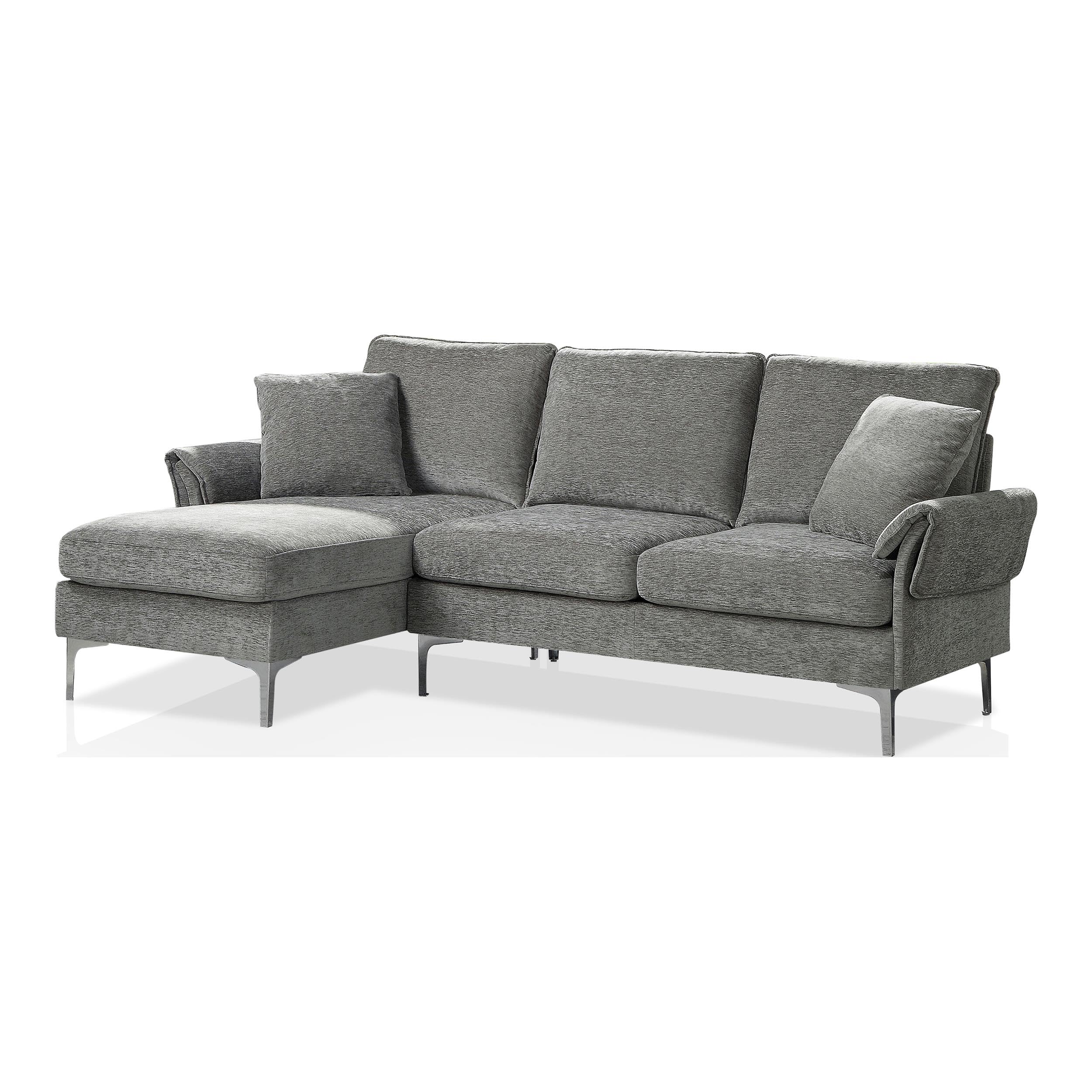 Furniture of America Jarnn Contemporary Gray Chenille L-Shaped Sectional Sofa - Modern Living Room Seating for Small Spaces & Apartments
