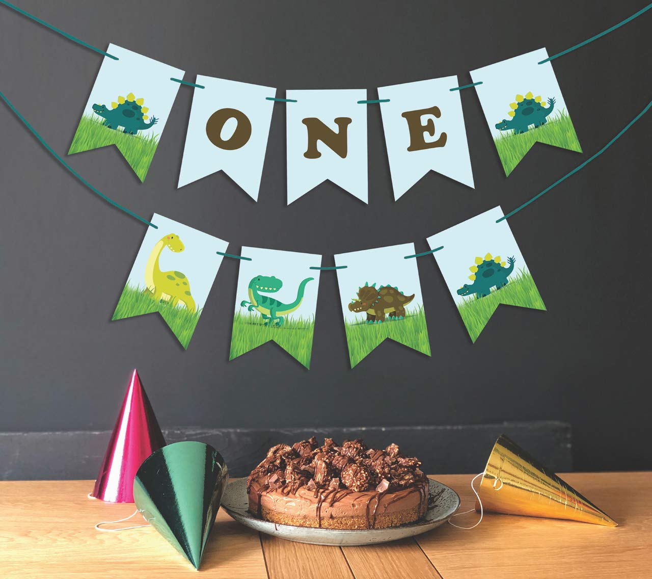 Dinosaur Birthday Banner - Pre-Strung 'I Am 1' Pennant Flags for Boys' First Birthday Party Decorations | Perfect for Dino-Themed Cakes, Photo Backdrops & Nursery Room Decor