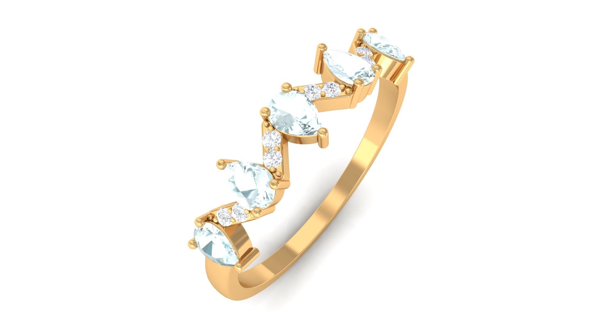 3/4 CT Natural Sky Blue Topaz and Diamond Half Eternity Ring in 14K Solid Gold - Elegant Stackable Band for Engagement, Anniversary or Everyday Wear