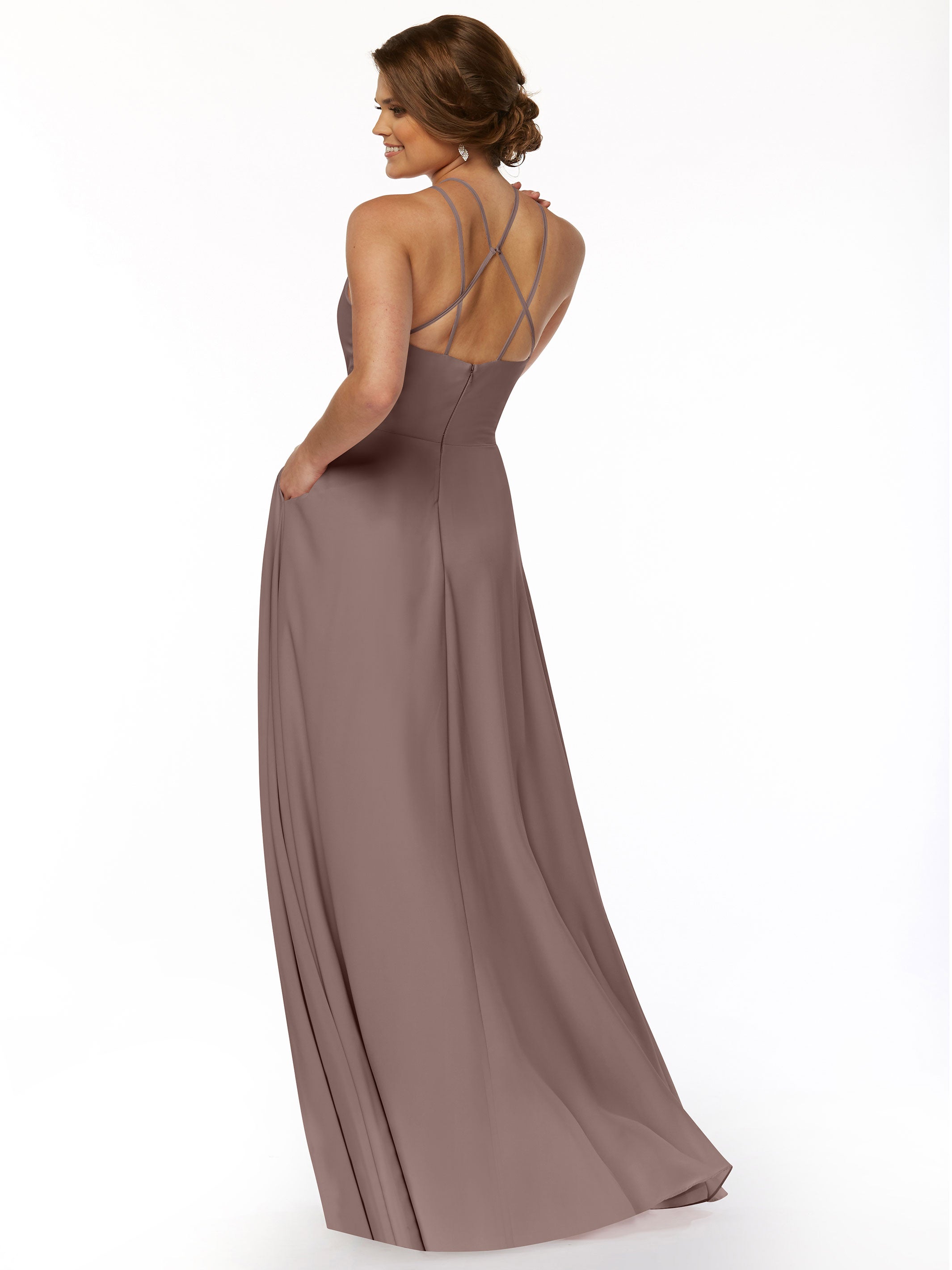 Elegant 83006 Stretch Chiffon A-Line Bridesmaid Dress with Halter Neckline - Perfect for Weddings, Formal Events & Special Occasions