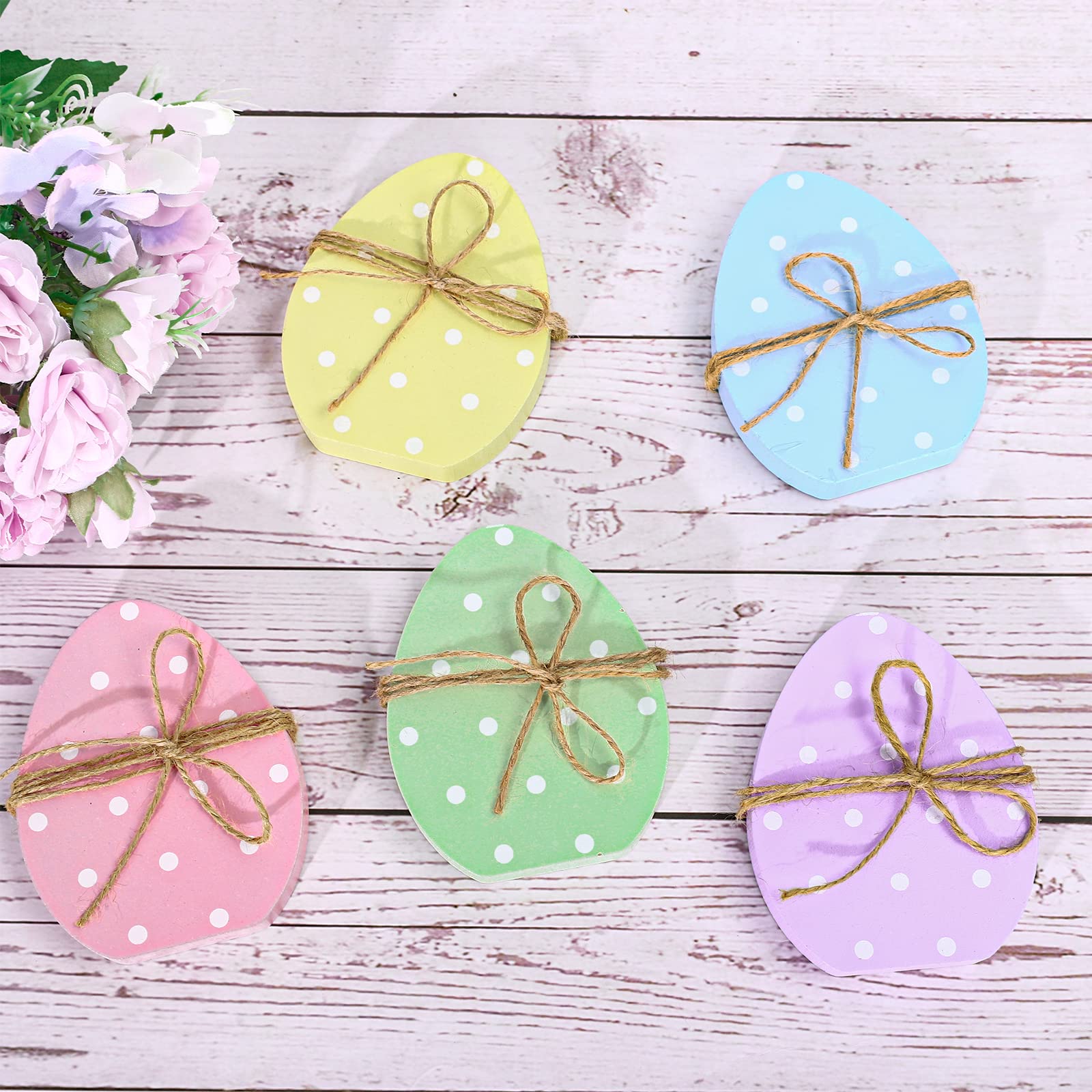 Whaline 5Pcs Easter Wooden Egg Decor - Polka Dot Table Centerpieces, Spring Easter Standing Egg Signs for Tiered Tray & Home Party Decor - Perfect for Easter Tablescapes, Spring Home Decor & Holiday Celebrations