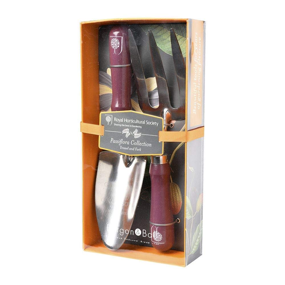 Burgon & Ball Women's Passiflora Collection Gardening Trowel and Fork Set - Premium Stainless Steel Garden Tools for Planting, Weeding & Transplanting - Perfect Gift for Female Gardeners & Outdoor Enthusiasts