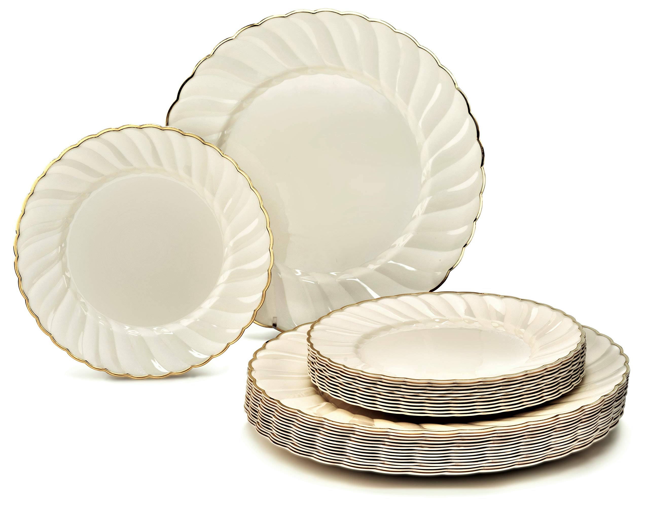 240-Pack Vintage Wedding Disposable Plastic Plates Set - 120 x 10.25'' Dinner Plates + 120 x 7.5'' Salad/Dessert Plates in Blossom Ivory & Gold | Perfect for Weddings, Parties, Bridal Showers & Special Events