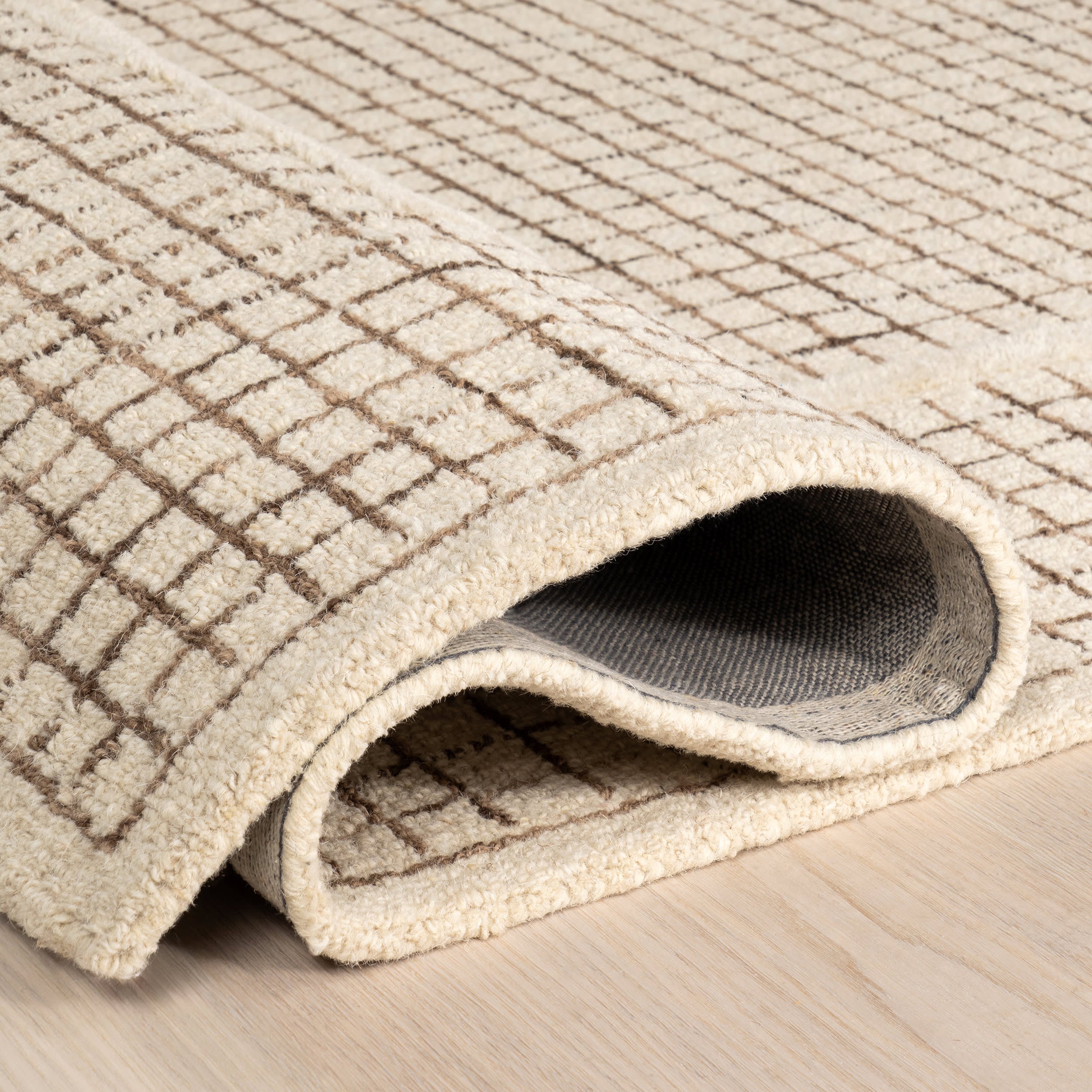 Chessie Checked Wool Rug in Ivory - Soft & Durable Area Rug for Living Room, Bedroom, or Office Decor