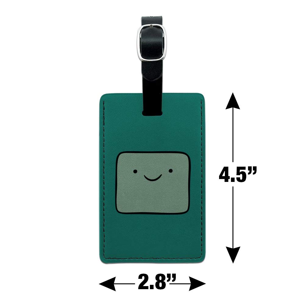 Adventure Time BMO Head Rectangle Leather Luggage Tag - Durable Suitcase ID Tag for Carry-On Bags - Perfect for Travel, Cosplay & Cartoon Fans