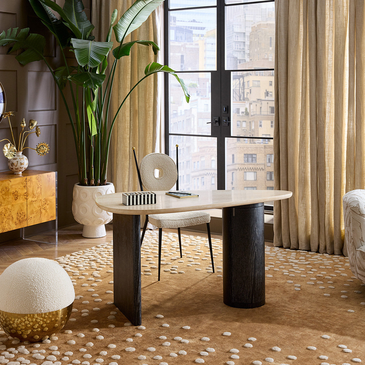 Premium Oeuf Travertine Stone Desk - Modern Home Office Writing Table with Natural Stone Surface - Perfect for Study, Work from Home & Contemporary Interior Design