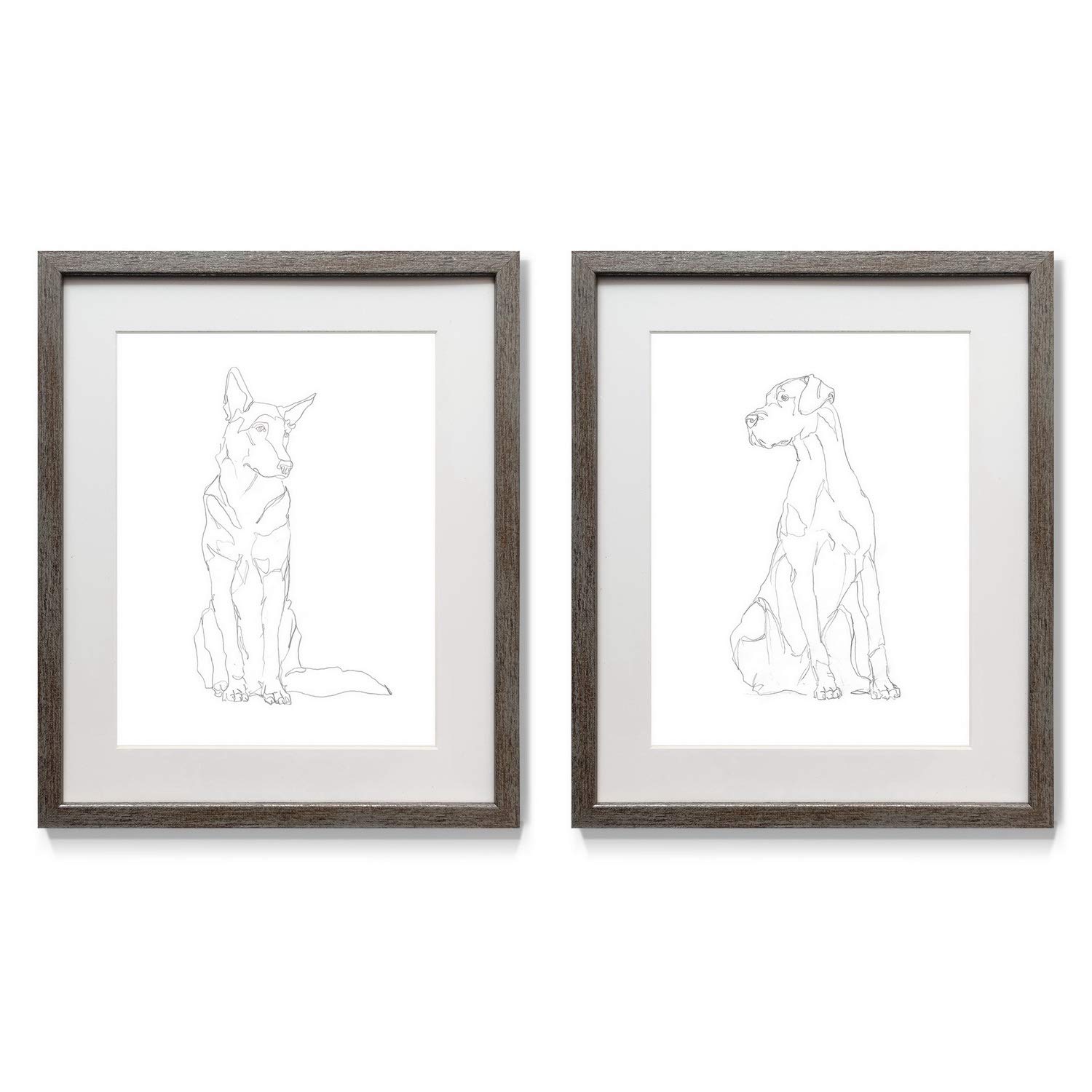 Distressed Silver 2-Piece Framed Wall Art Set - Flamingo, Peacock, Moose, Horse, Heron, Dog & Macaw Designs - Ready to Hang 16x20 Dog Contour Art - Perfect for Living Room, Bedroom or Office Decor